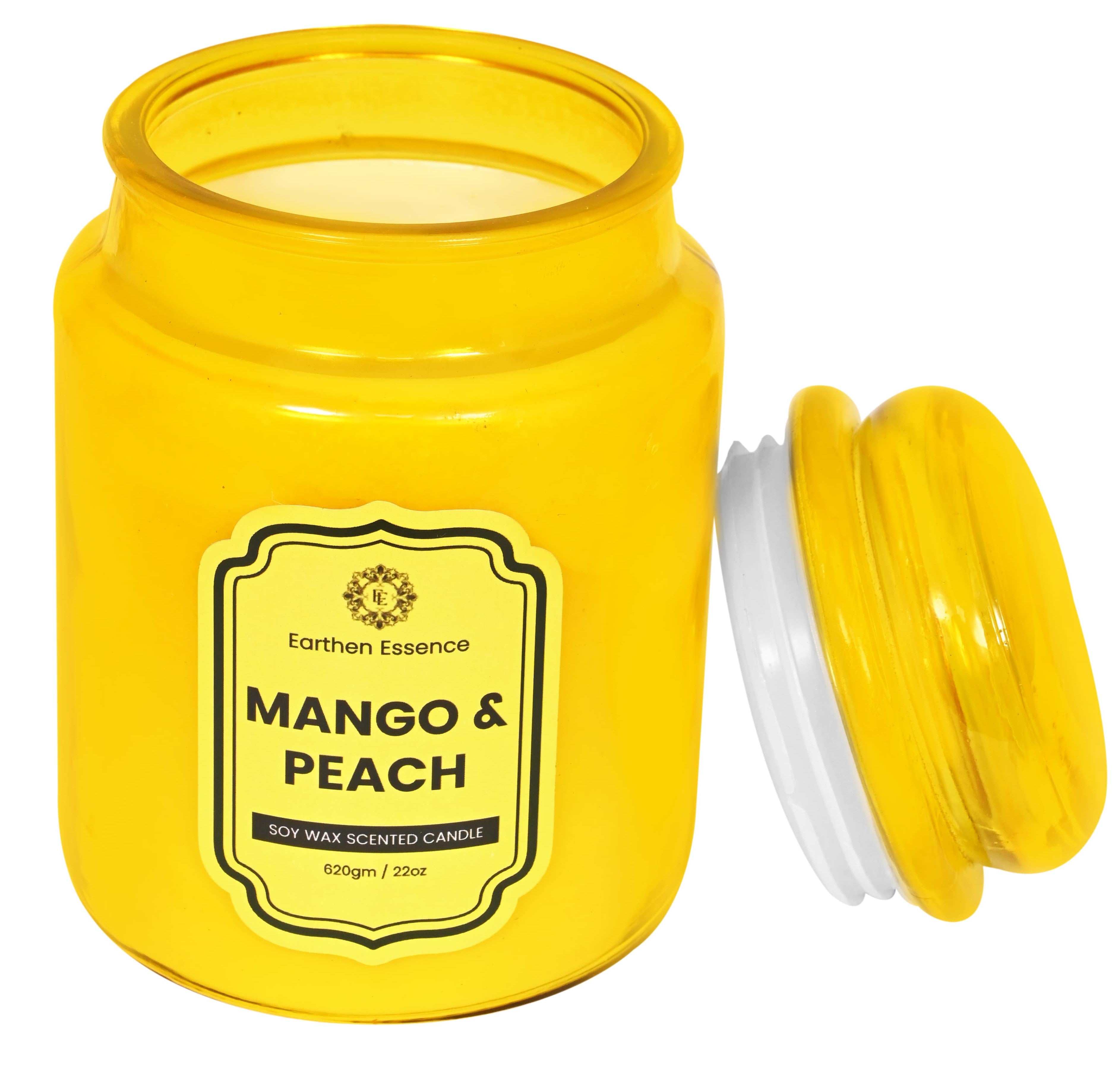 Earthen Essence Yankee Jar Luxury Scented Candle MANGO & PEACH | 100% Natural Soy Wax Eco-friendly | Smokeless & Non-Toxic | Hand poured 3 Wick Lead Free Cotton wick | Re Usable Jar