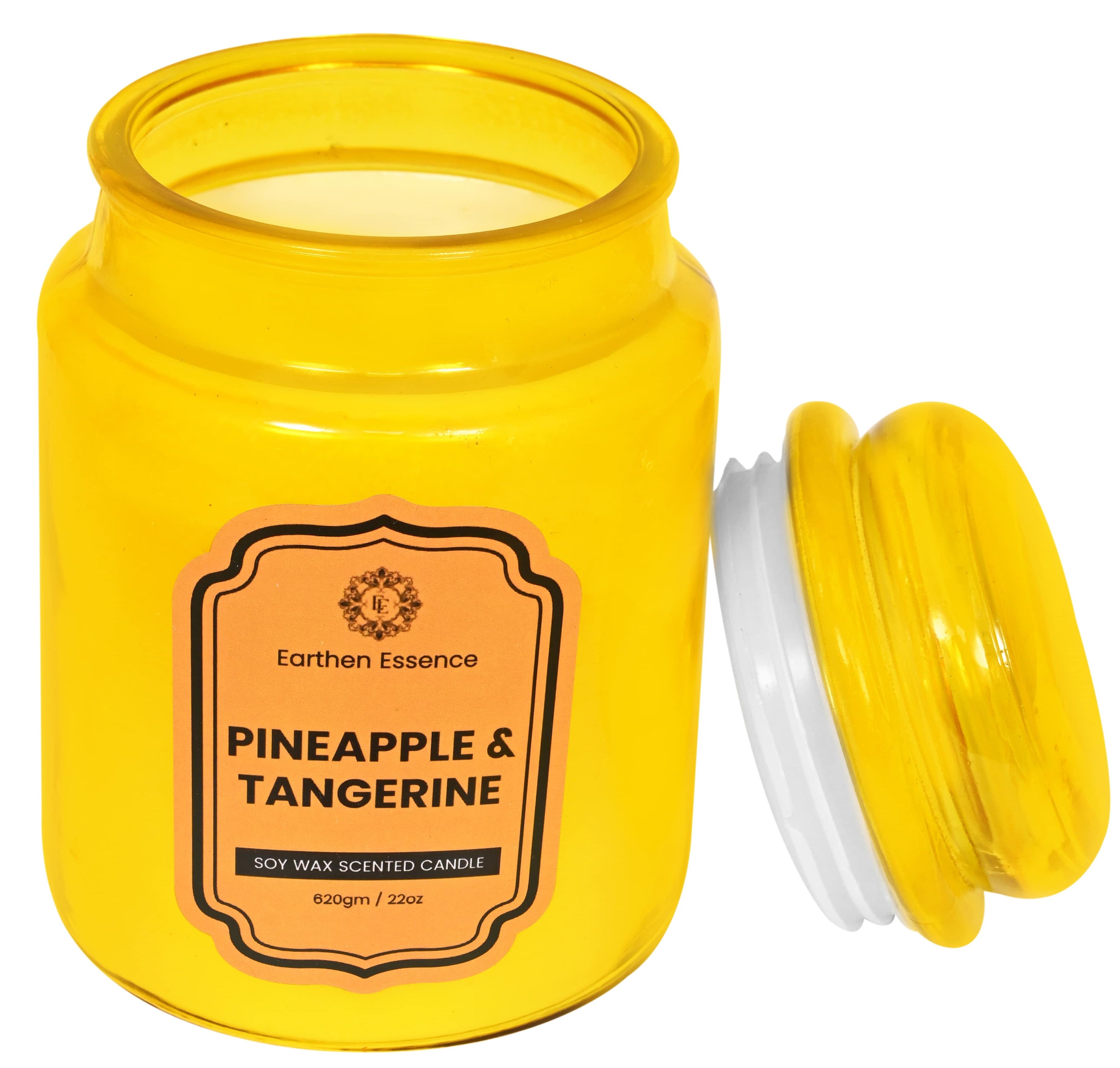 Earthen Essence Yankee Jar Luxury Scented Candle PINEAPPLE & TANGERINE | 100% Natural Soy Wax Eco-friendly | Smokeless & Non-Toxic | Hand poured 3 Wick Lead Free Cotton wick | Re Usable Jar