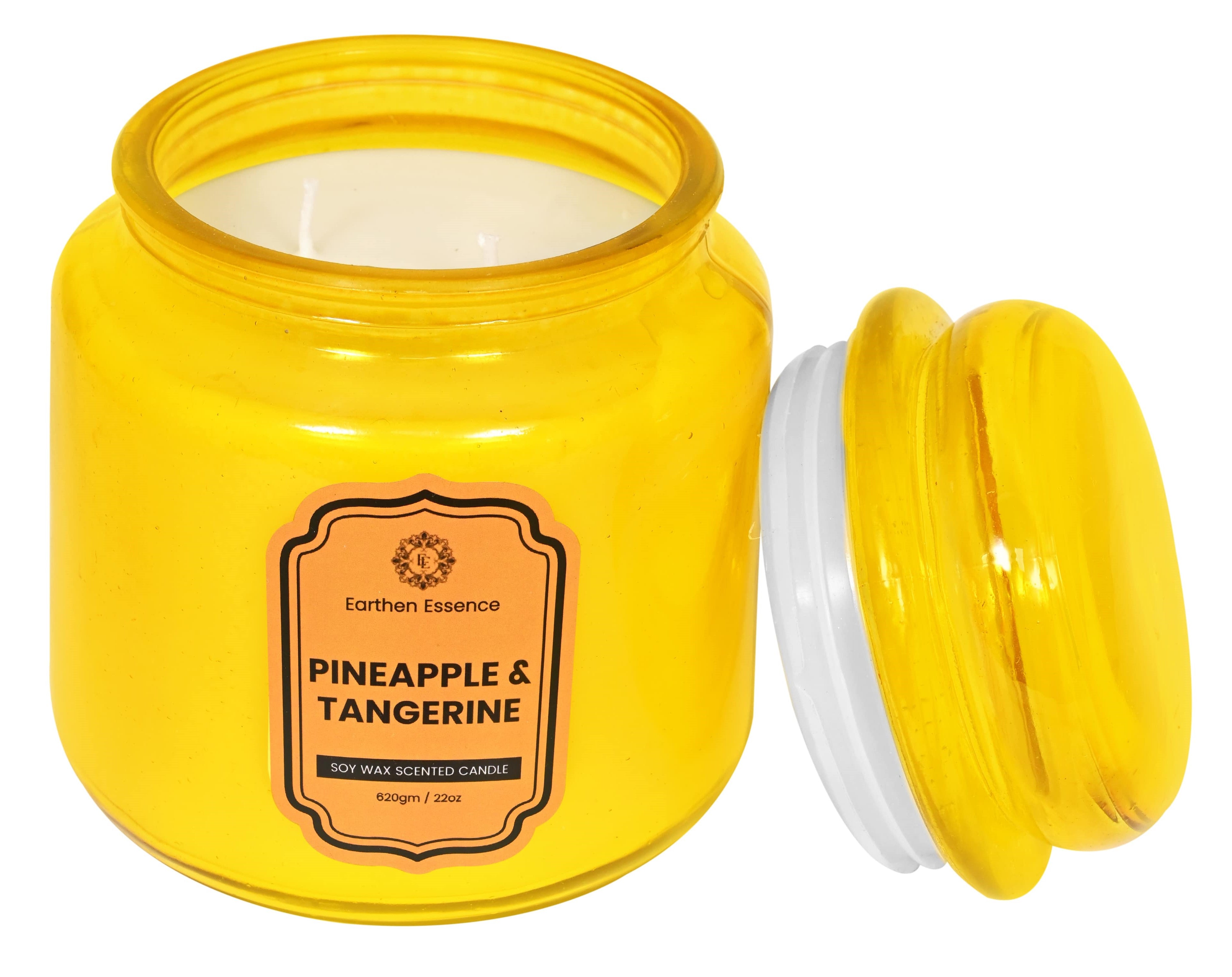 Earthen Essence Yankee Jar Luxury Scented Candle PINEAPPLE & TANGERINE | 100% Natural Soy Wax Eco-friendly | Smokeless & Non-Toxic | Hand poured 3 Wick Lead Free Cotton wick | Re Usable Jar