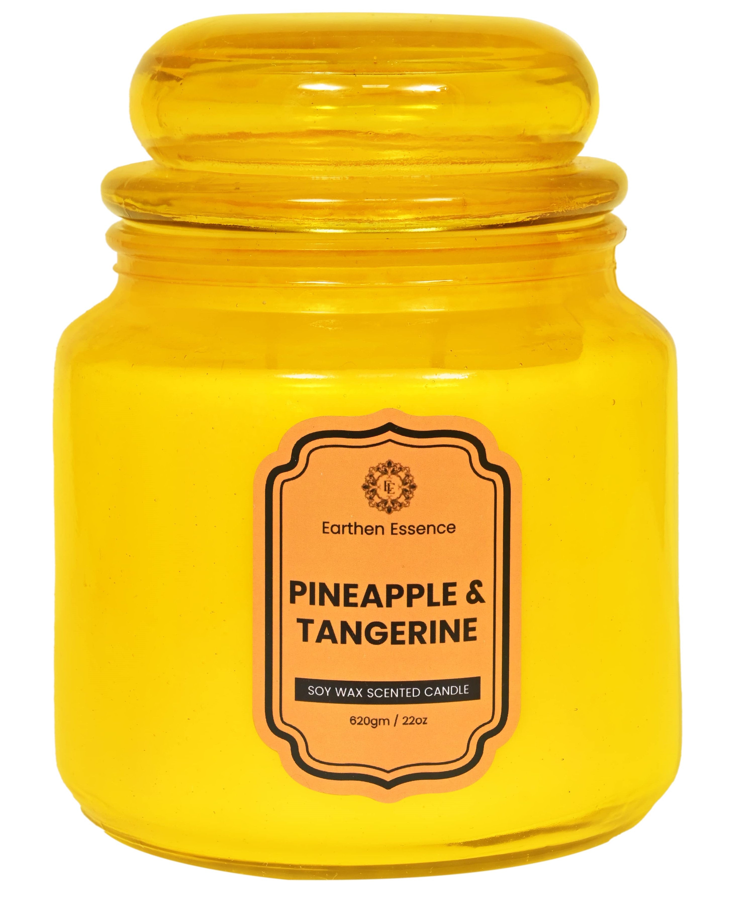 Earthen Essence Yankee Jar Luxury Scented Candle PINEAPPLE & TANGERINE | 100% Natural Soy Wax Eco-friendly | Smokeless & Non-Toxic | Hand poured 3 Wick Lead Free Cotton wick | Re Usable Jar