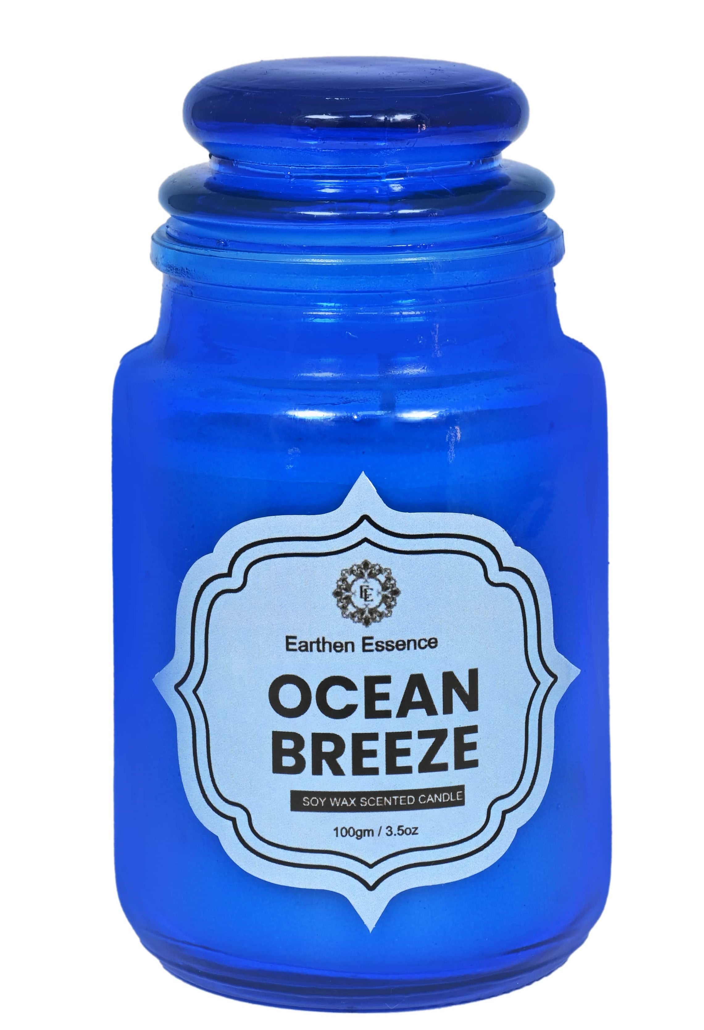 Earthen Essence Yankee Jar Luxury Scented Candle OCEAN BREEZE | 100% Natural Soy Wax Eco-friendly | Smokeless & Non-Toxic | Hand poured 3 Wick Lead Free Cotton wick | Re Usable Jar
