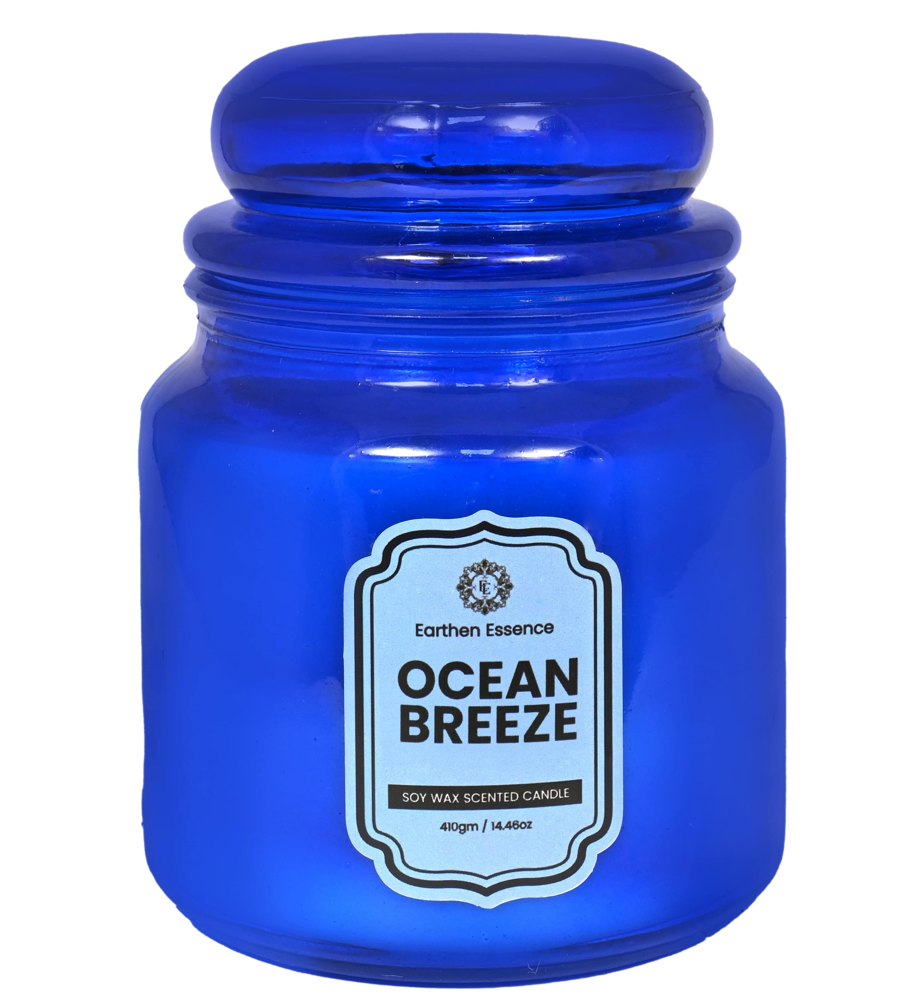 Earthen Essence Yankee Jar Luxury Scented Candle OCEAN BREEZE | 100% Natural Soy Wax Eco-friendly | Smokeless & Non-Toxic | Hand poured 3 Wick Lead Free Cotton wick | Re Usable Jar