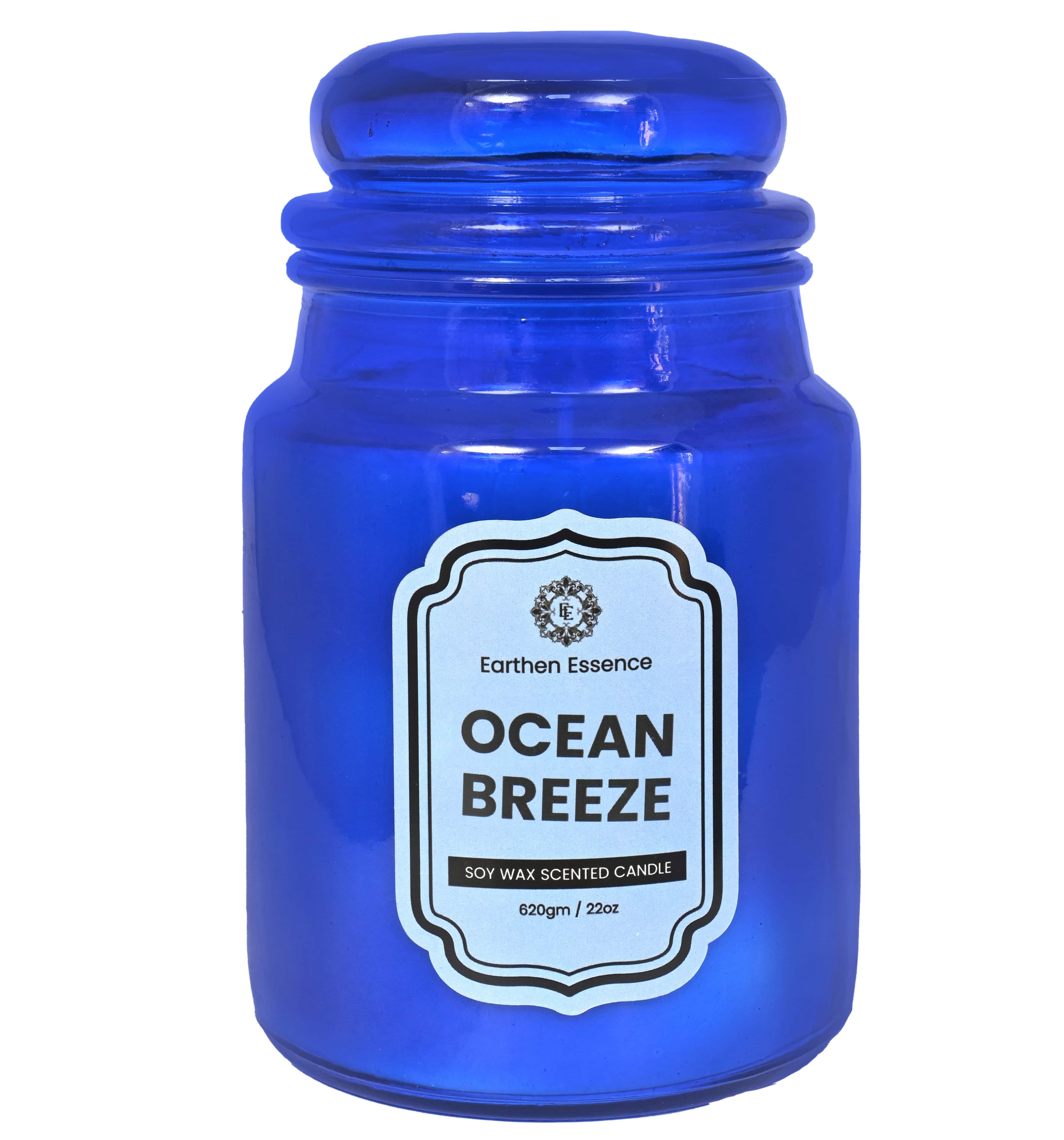 Earthen Essence Yankee Jar Luxury Scented Candle OCEAN BREEZE | 100% Natural Soy Wax Eco-friendly | Smokeless & Non-Toxic | Hand poured 3 Wick Lead Free Cotton wick | Re Usable Jar