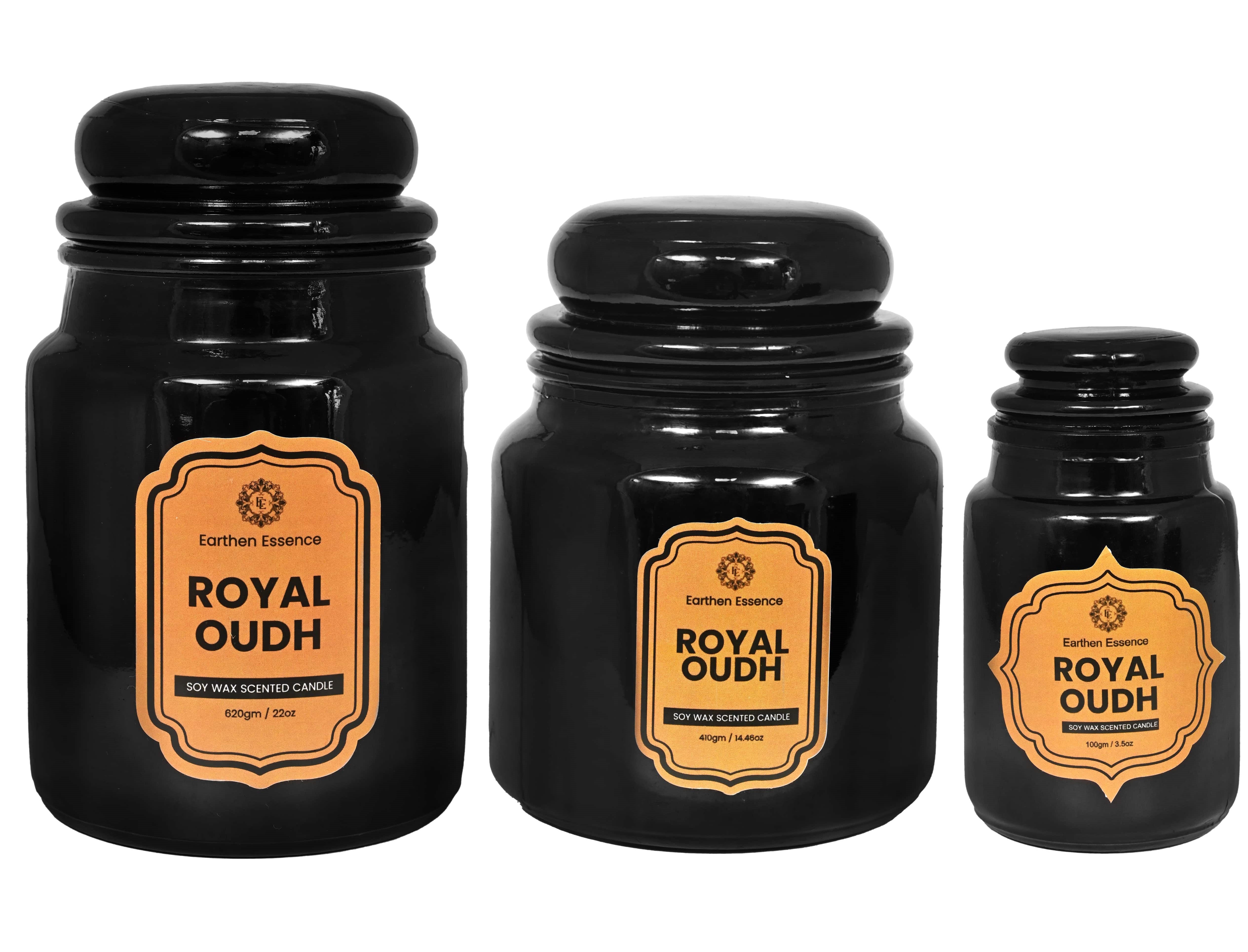 Earthen Essence Yankee Jar Luxury Scented Candle ROYAL OUD | 100% Natural Soy Wax Eco-friendly | Smokeless & Non-Toxic | Hand poured 3 Wick Lead Free Cotton wick | Re Usable Jar