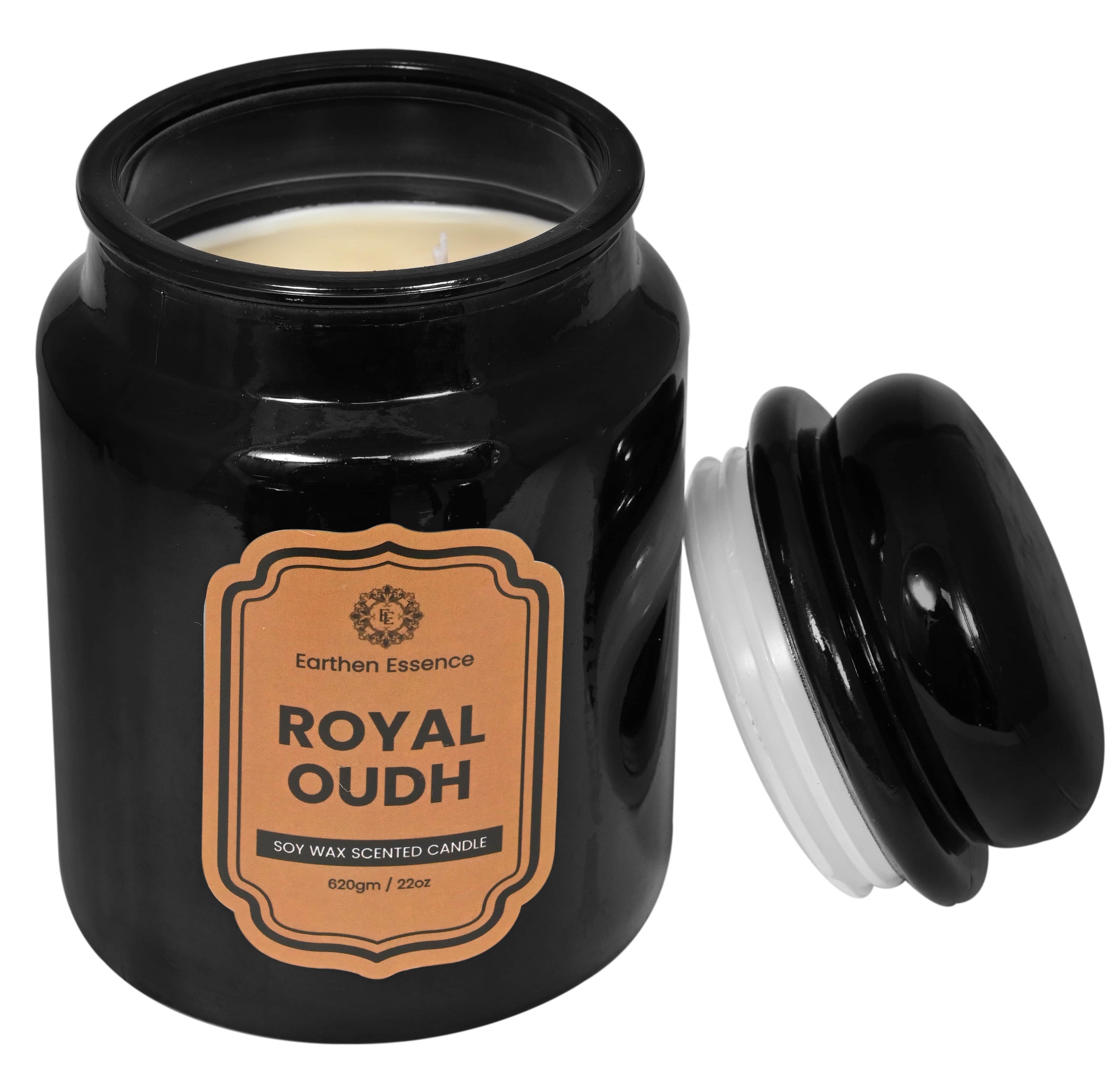 Earthen Essence Yankee Jar Luxury Scented Candle ROYAL OUD | 100% Natural Soy Wax Eco-friendly | Smokeless & Non-Toxic | Hand poured 3 Wick Lead Free Cotton wick | Re Usable Jar
