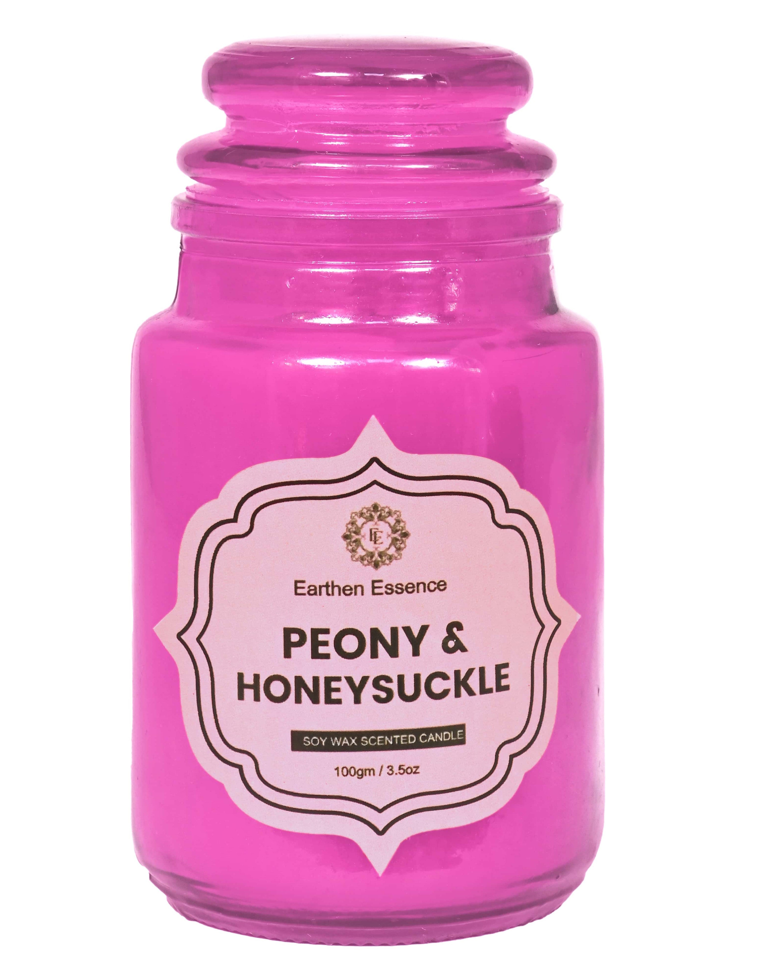 Earthen Essence Yankee Jar Luxury Scented Candle PEONY & HONEYSUCKLE | 100% Natural Soy Wax Eco-friendly | Smokeless & Non-Toxic | Hand poured 3 Wick Lead Free Cotton wick | Re Usable Jar