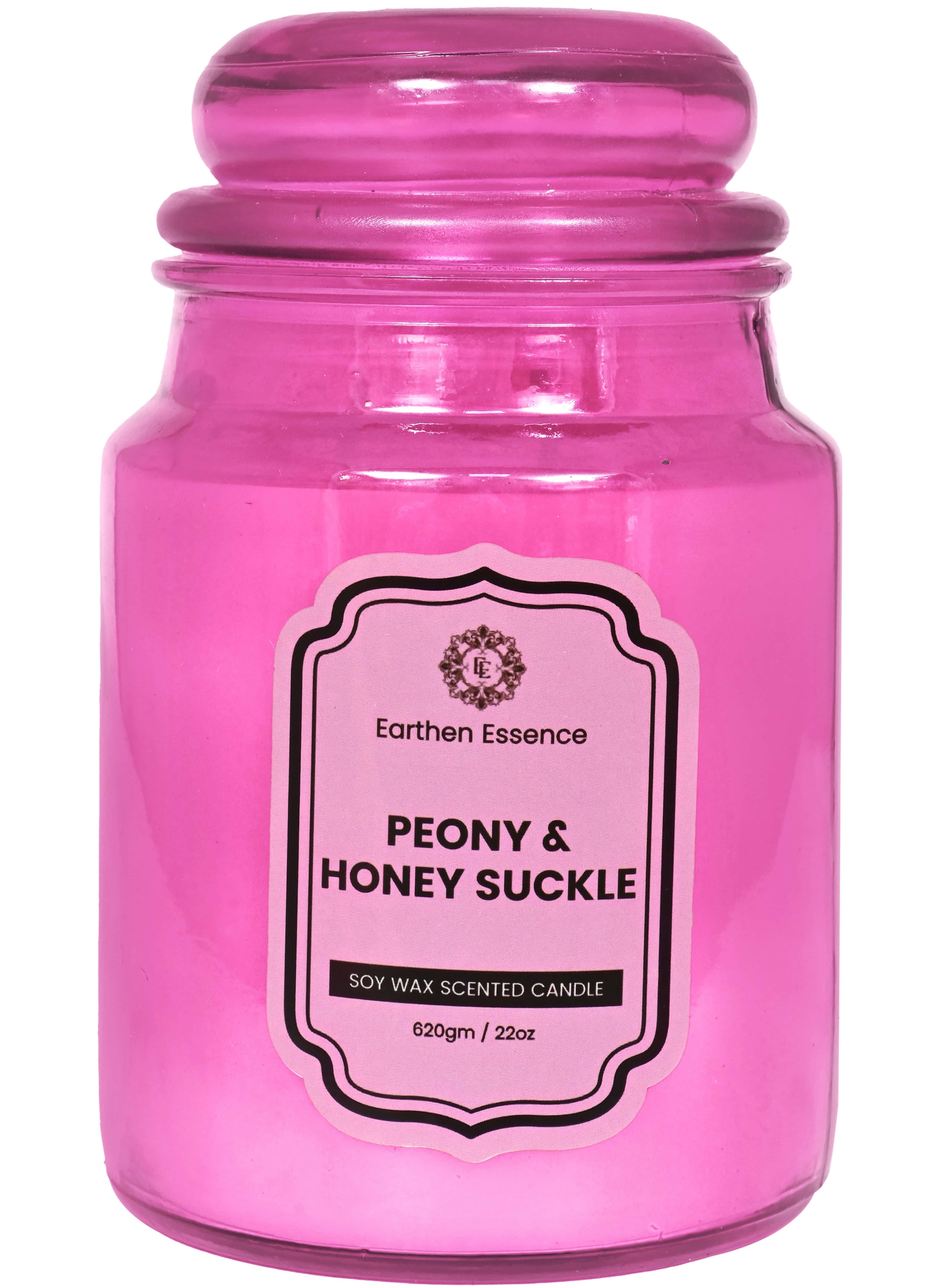 Earthen Essence Yankee Jar Luxury Scented Candle PEONY & HONEYSUCKLE | 100% Natural Soy Wax Eco-friendly | Smokeless & Non-Toxic | Hand poured 3 Wick Lead Free Cotton wick | Re Usable Jar