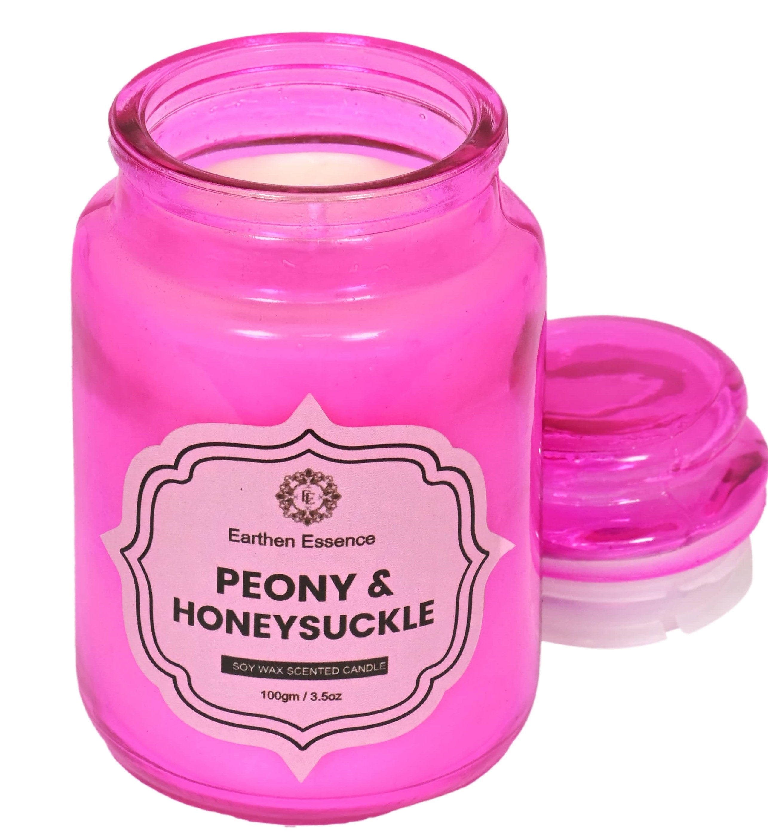 Earthen Essence Yankee Jar Luxury Scented Candle PEONY & HONEYSUCKLE | 100% Natural Soy Wax Eco-friendly | Smokeless & Non-Toxic | Hand poured 3 Wick Lead Free Cotton wick | Re Usable Jar