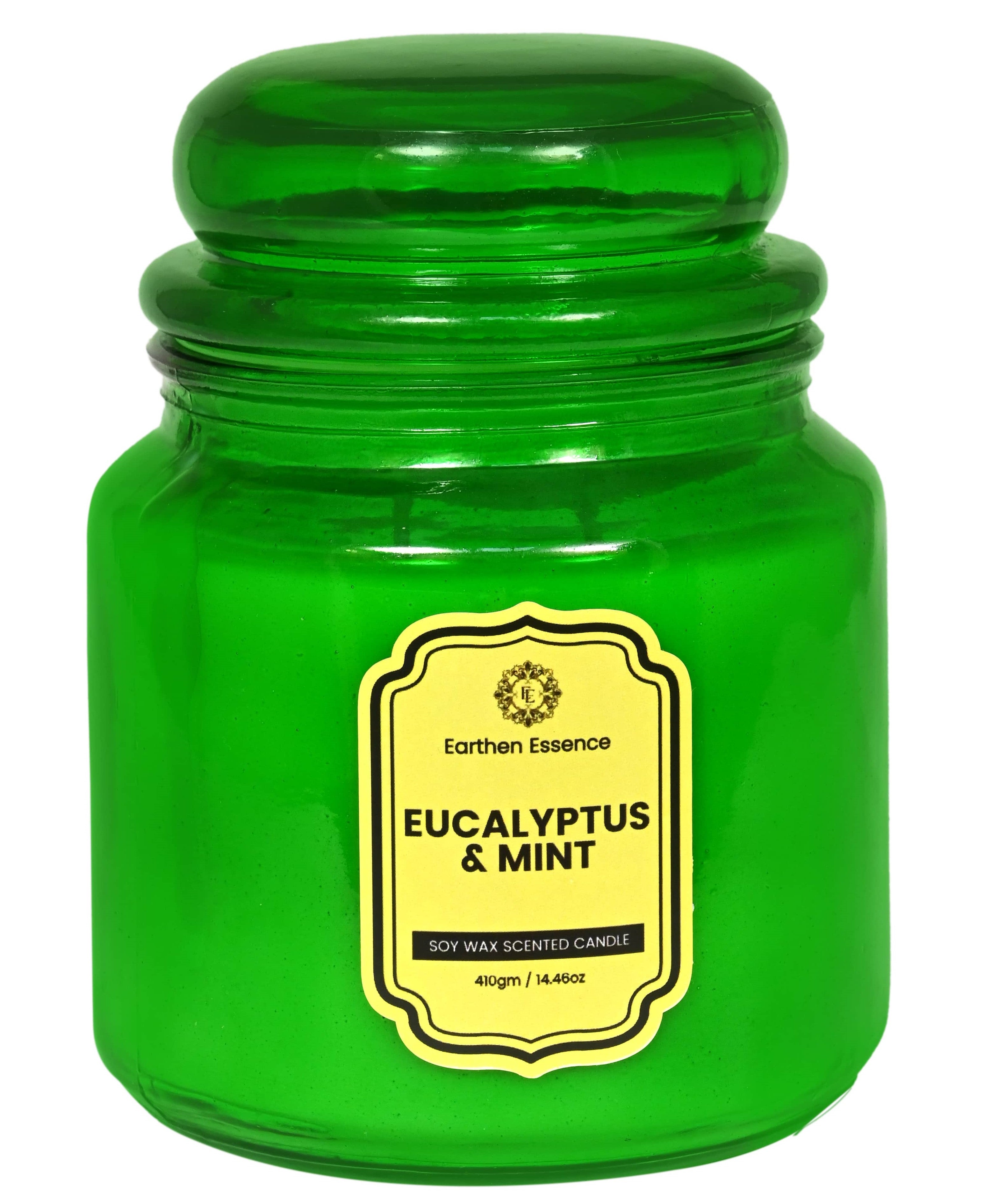 Earthen Essence Yankee Jar Luxury Scented Candle EUCALYPTUS & MINT | 100% Natural Soy Wax Eco-friendly | Smokeless & Non-Toxic | Hand poured 3 Wick Lead Free Cotton wick | Re Usable Jar