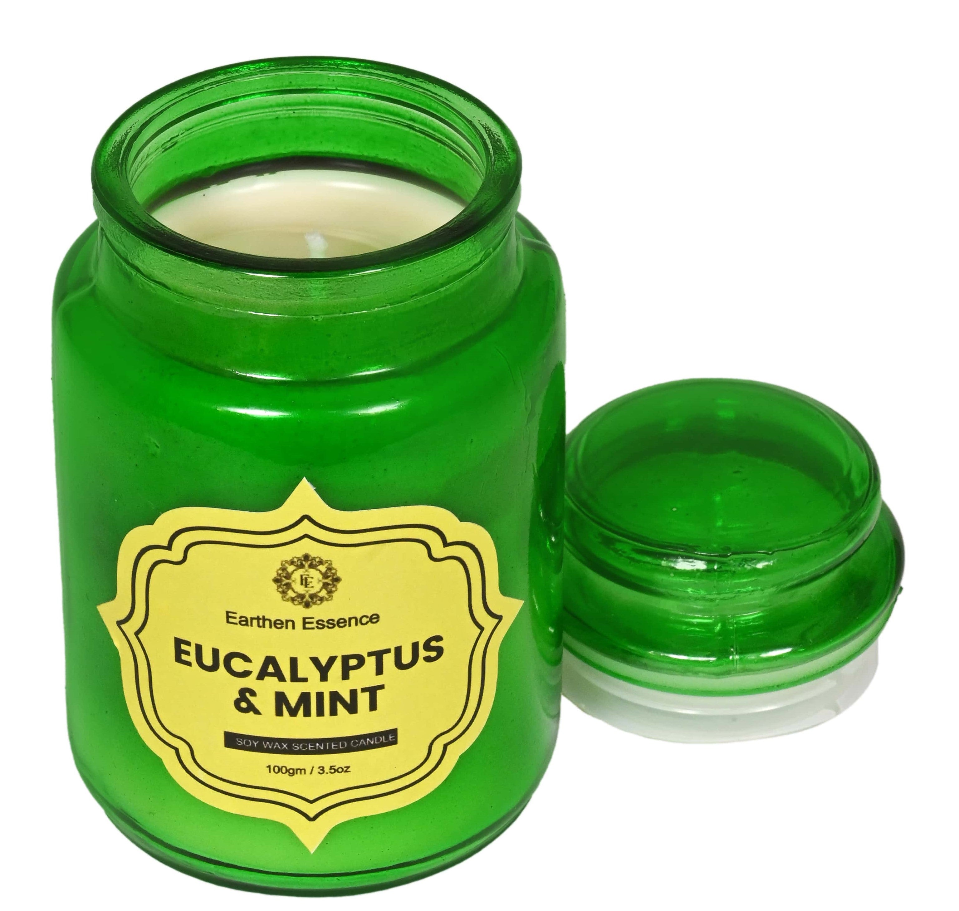Earthen Essence Yankee Jar Luxury Scented Candle EUCALYPTUS & MINT | 100% Natural Soy Wax Eco-friendly | Smokeless & Non-Toxic | Hand poured 3 Wick Lead Free Cotton wick | Re Usable Jar