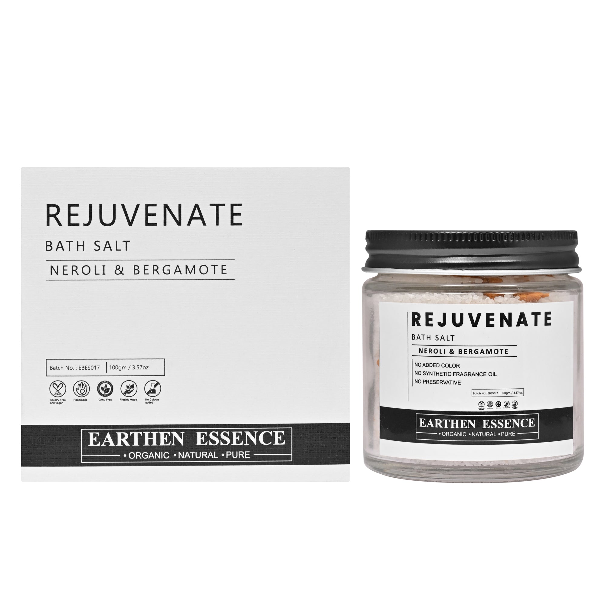 REJUVENATE Bath Salt with Pure Essential Oil NEROLI & BERGAMOT | Mix of Epsom Salt, Himalayan Salt, and Sea Salt, Vitamin C & E | for Body & Foot Spa | 100gm