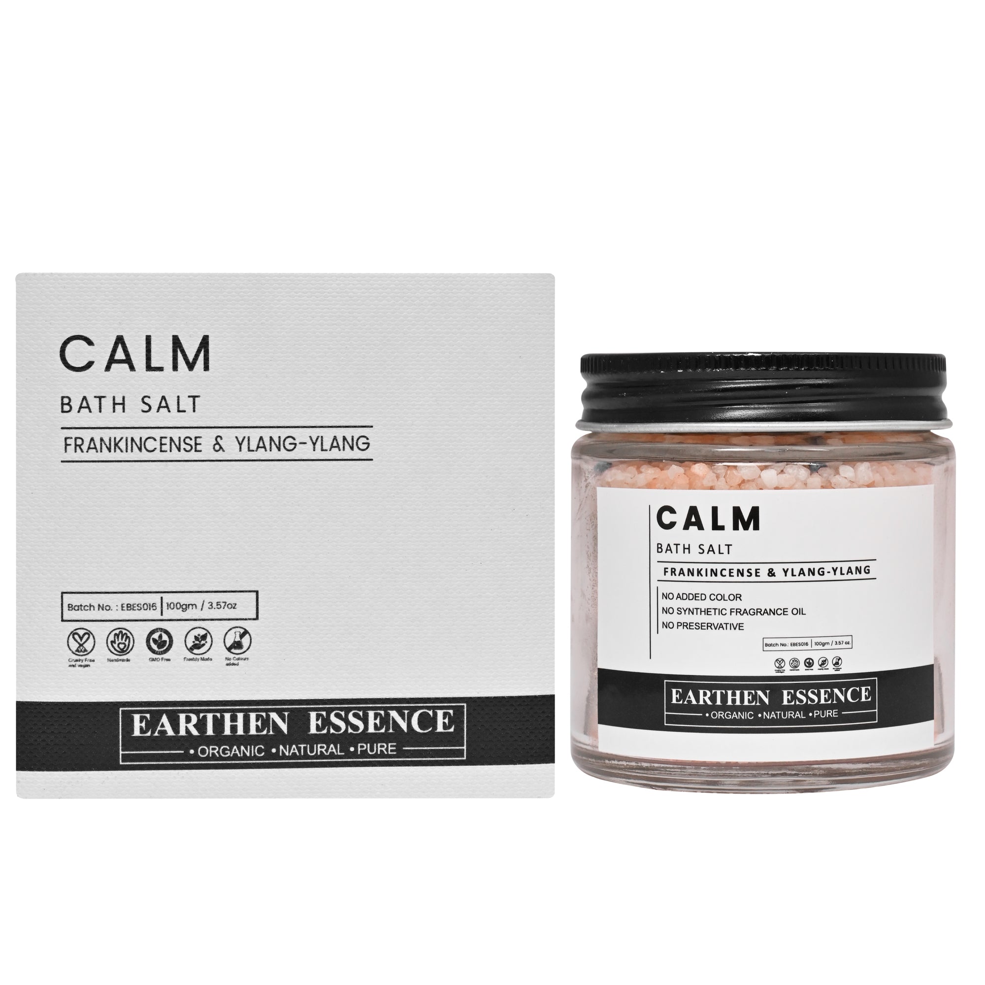 CALM Bath Salt with Pure Essential Oil FRANKINCENSE & YLANG YLANG | Mix of Epsom Salt, Himalayan Salt, and Sea Salt, Vitamin C & E | | Relaxing & Calming, Tension, Anxiety & Stress Buster | Calms Down Nerves | 100gm