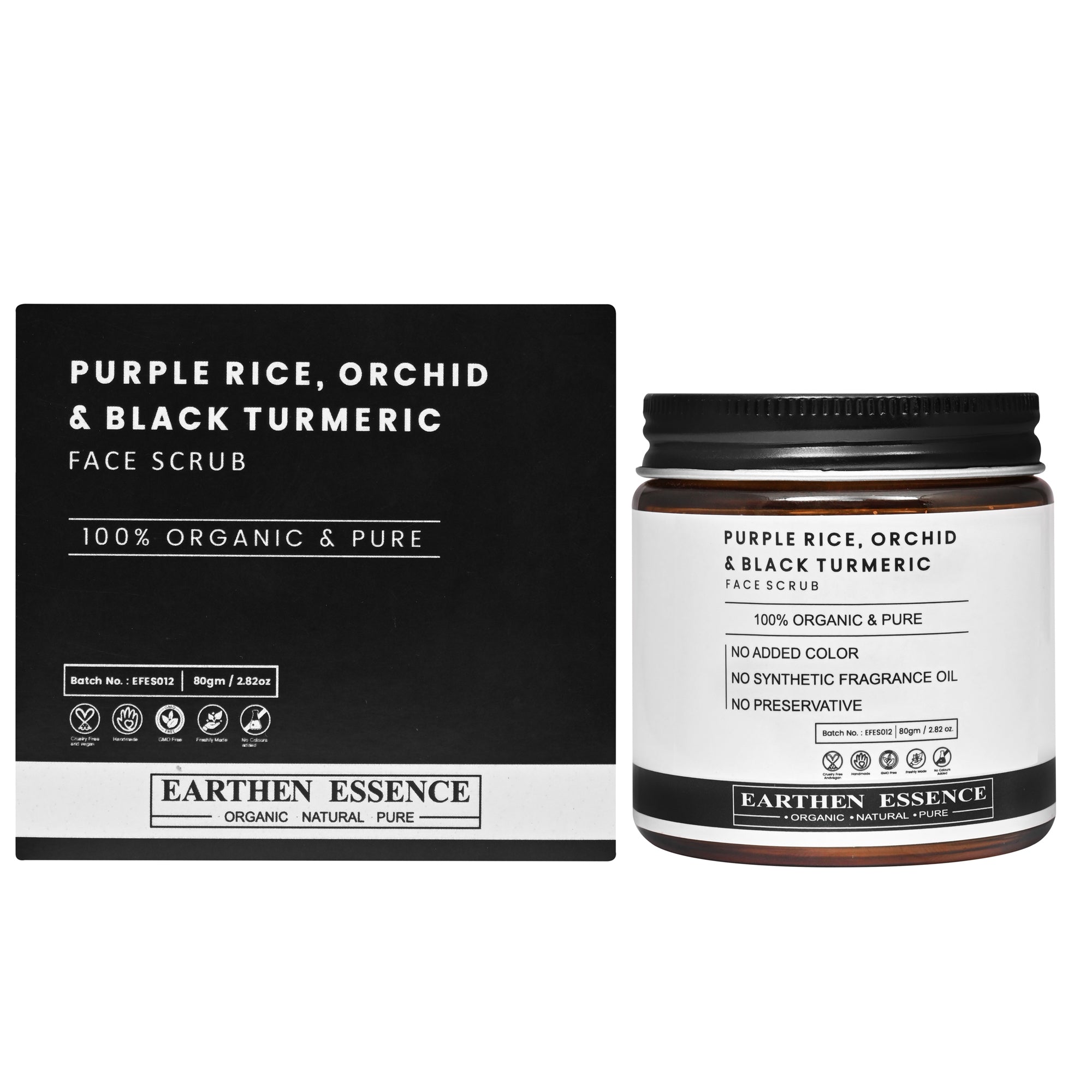 PURPLE RICE, ORCHID & BLACK TURMERIC Organic Face Scrub | Anti-Acne & De-Tan | Fights Aging & Hyperpigmentation | Opens Pores & Exfoliates | Detoxifying Face Pack with Powerful Herbs | 100g