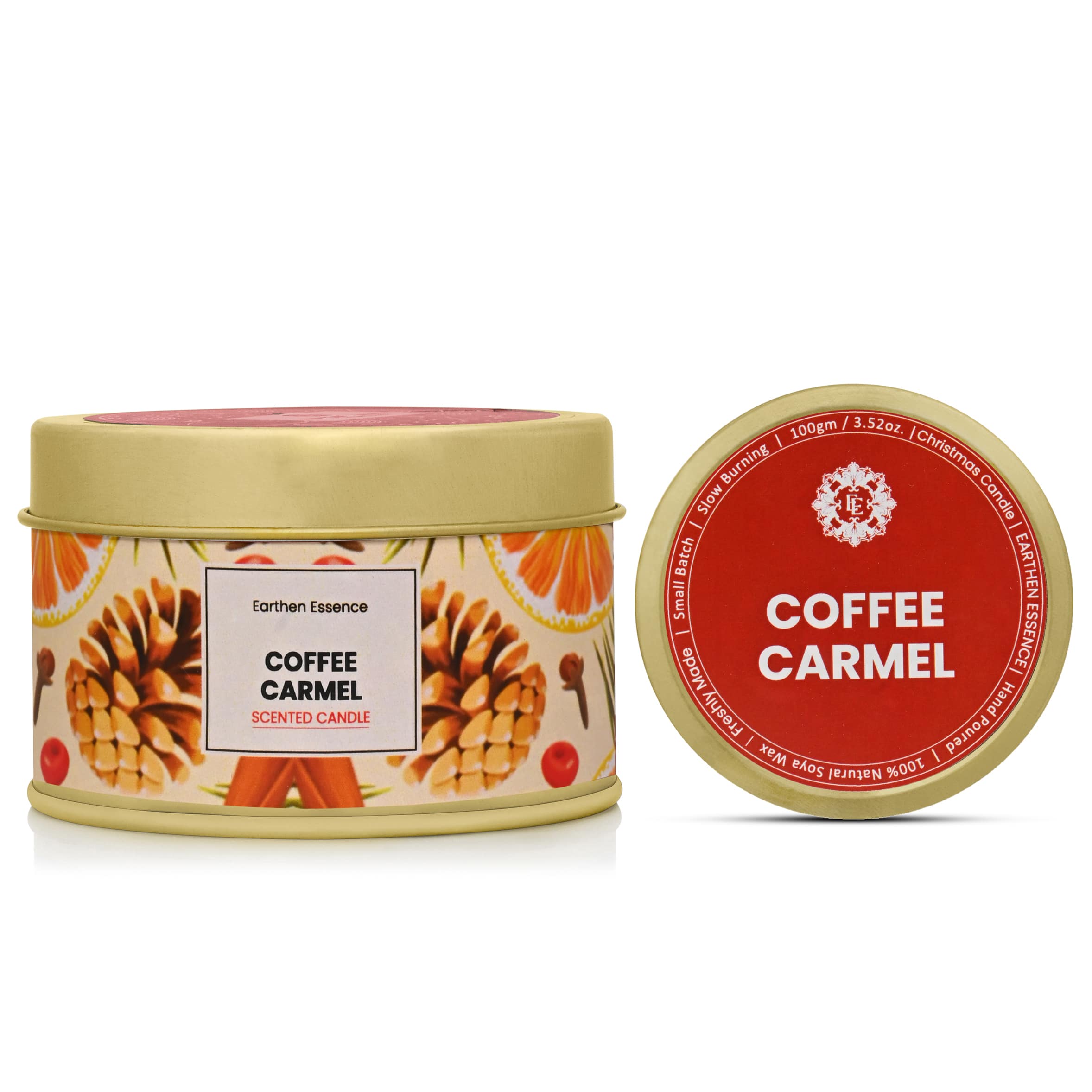 COFFEE CARAMEL Fragrance Pure Soy Wax Luxury Scented Candle | Christmas Candle | | 100% Natural Wax & Lead Free Cotton Wick | Upto 18 Hours of Clean Burning | Smokeless & Non-Toxic Candles | 110gm