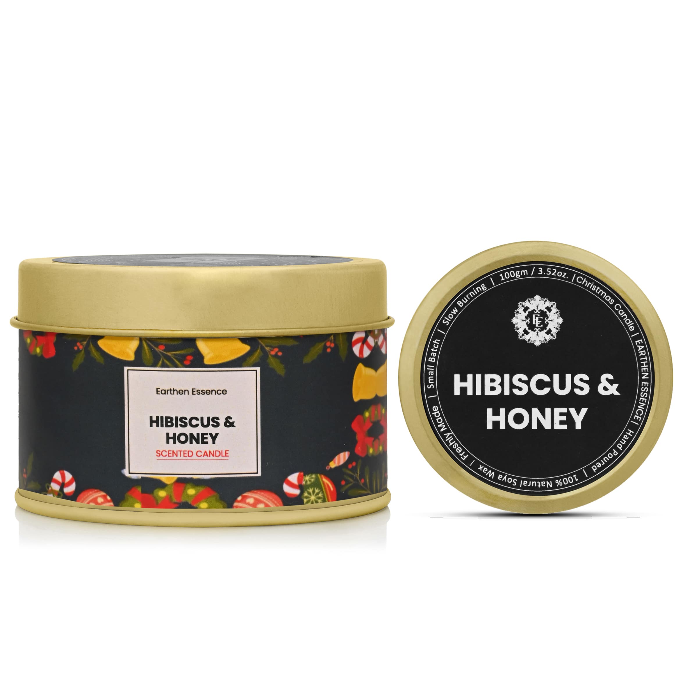 HIBISCUS & HONEY Fragrance Pure Soy Wax Luxury Scented Candle | Christmas Candle | | 100% Natural Wax & Lead Free Cotton Wick | Upto 18 Hours of Clean Burning | Smokeless & Non-Toxic Candles | 110gm