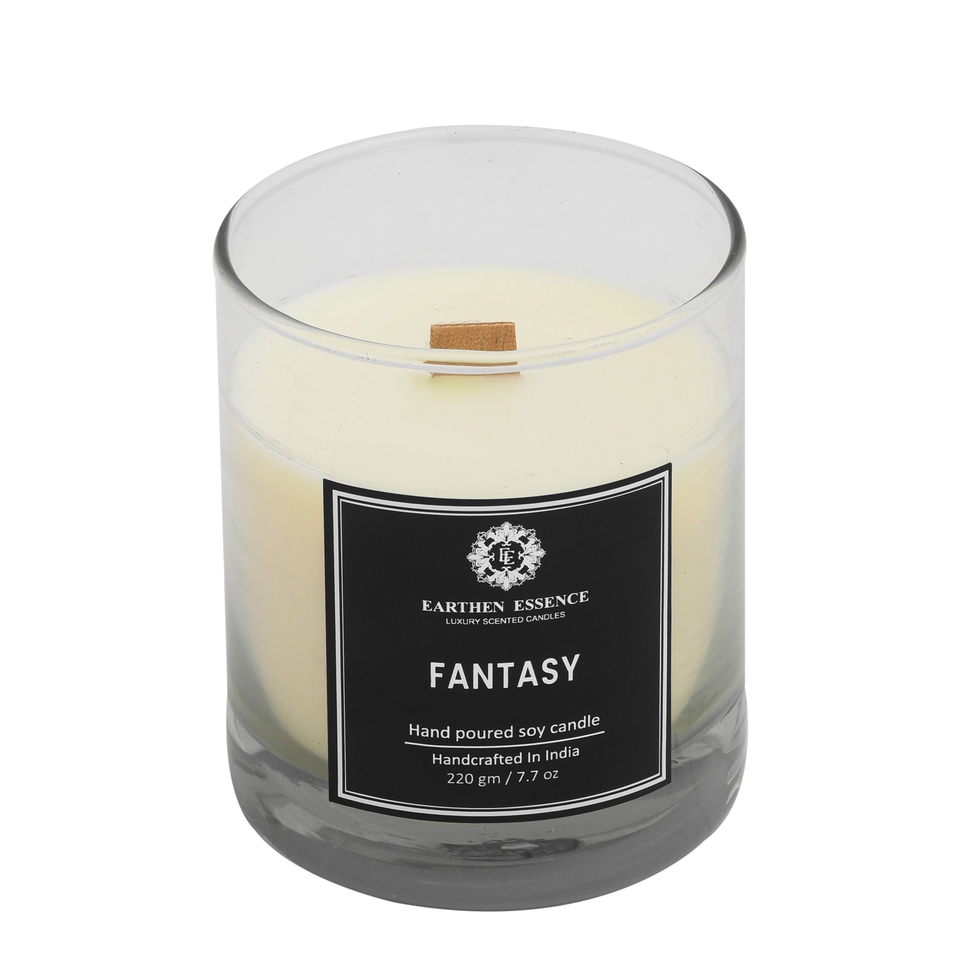 Earthen Essence FANTASY Luxury Scented Candle | 100% Natural Soy Wax  With Wooden Wick | Smokeless & Non-Toxic Candles | 220gm