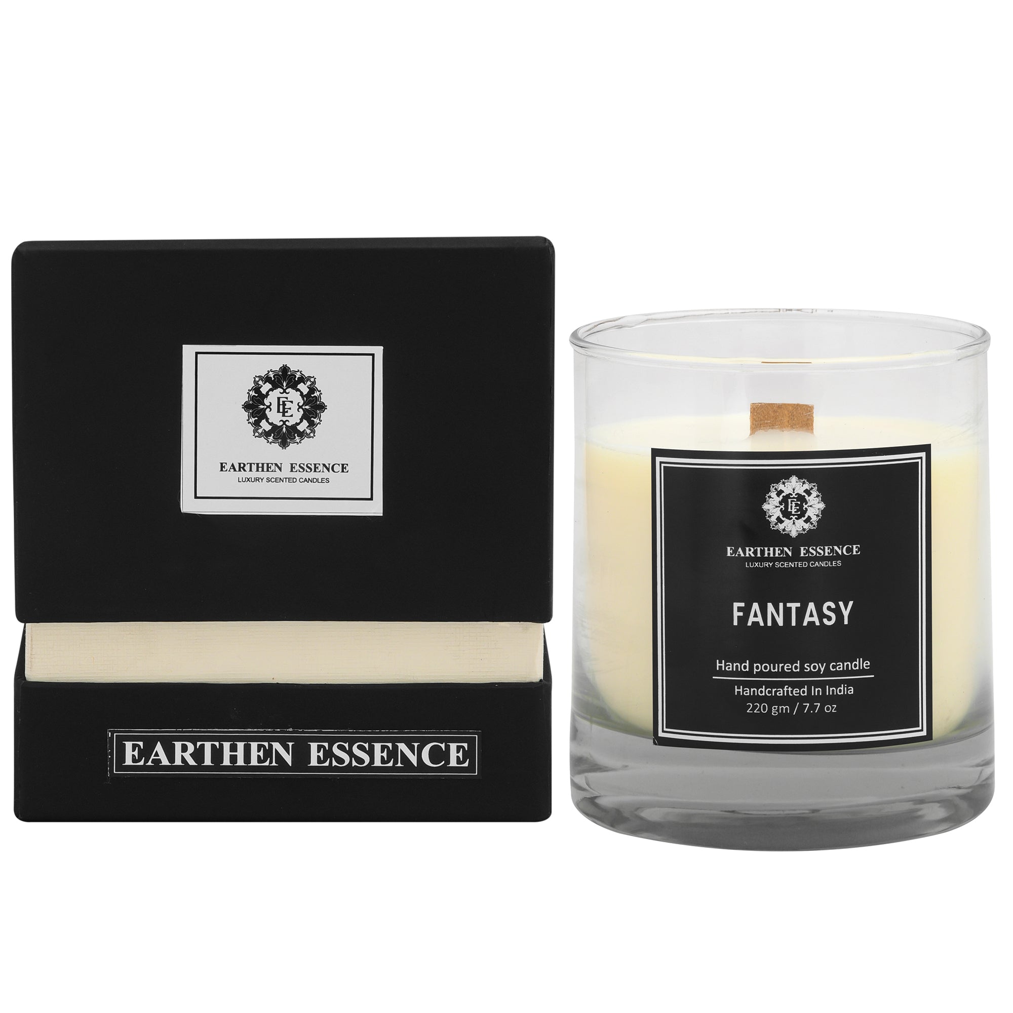 Earthen Essence FANTASY Luxury Scented Candle | 100% Natural Soy Wax  With Wooden Wick | Smokeless & Non-Toxic Candles | 220gm