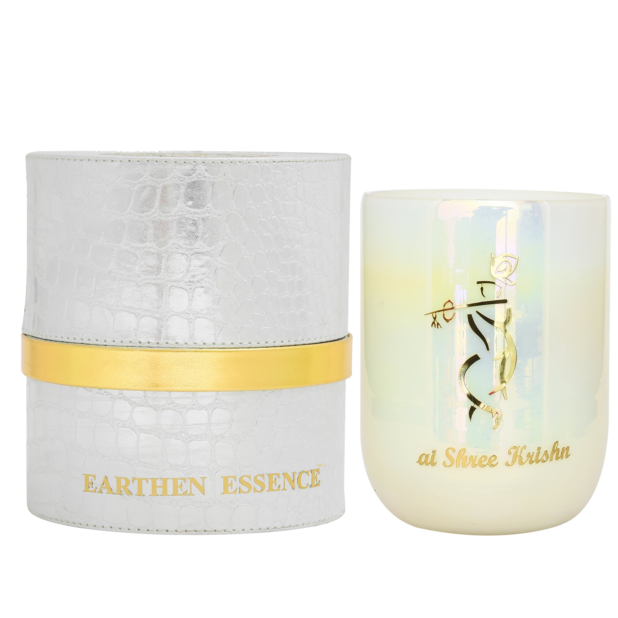 Earthen Essence DIVINE Luxury Scented Candle JAI SHREE KRISHNA| With IFRA Certified Fragrance CHAMPA, BASIL & JASMINE | 100% Natural Soy Wax Eco-friendly | Smokeless & Non-Toxic | Hand Poured With Cotton German Wick  | 220gm