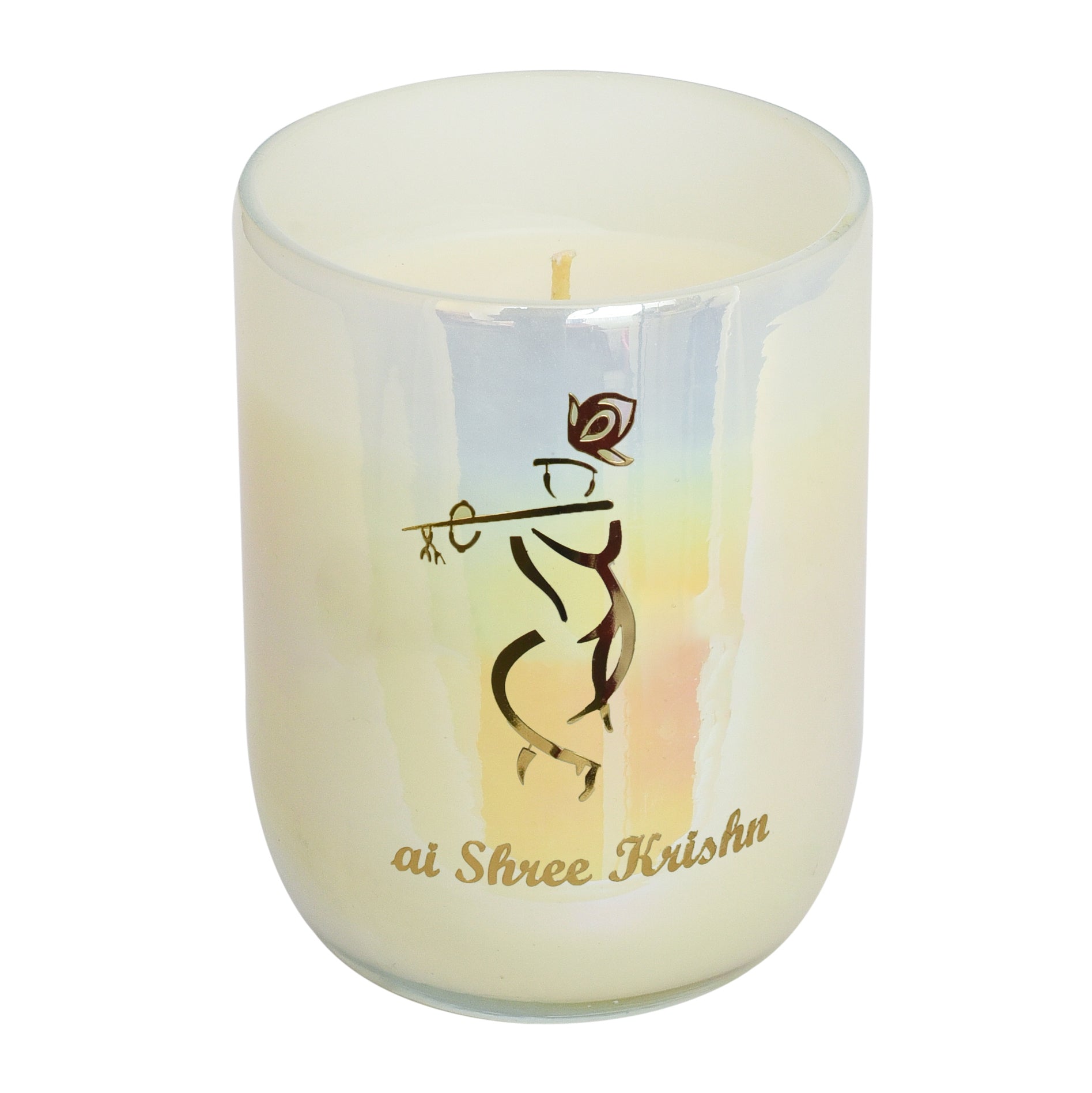 Earthen Essence DIVINE Luxury Scented Candle JAI SHREE KRISHNA| With IFRA Certified Fragrance CHAMPA, BASIL & JASMINE | 100% Natural Soy Wax Eco-friendly | Smokeless & Non-Toxic | Hand Poured With Cotton German Wick  | 220gm