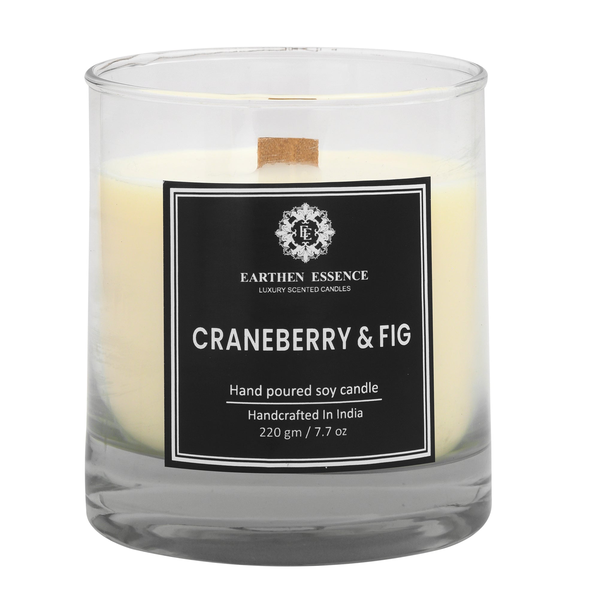 Earthen Essence CRANEBERRY & FIG Luxury Scented Candle | 100% Natural Soy Wax With Wooden Wick | Smokeless & Non-Toxic Candles | 220gm