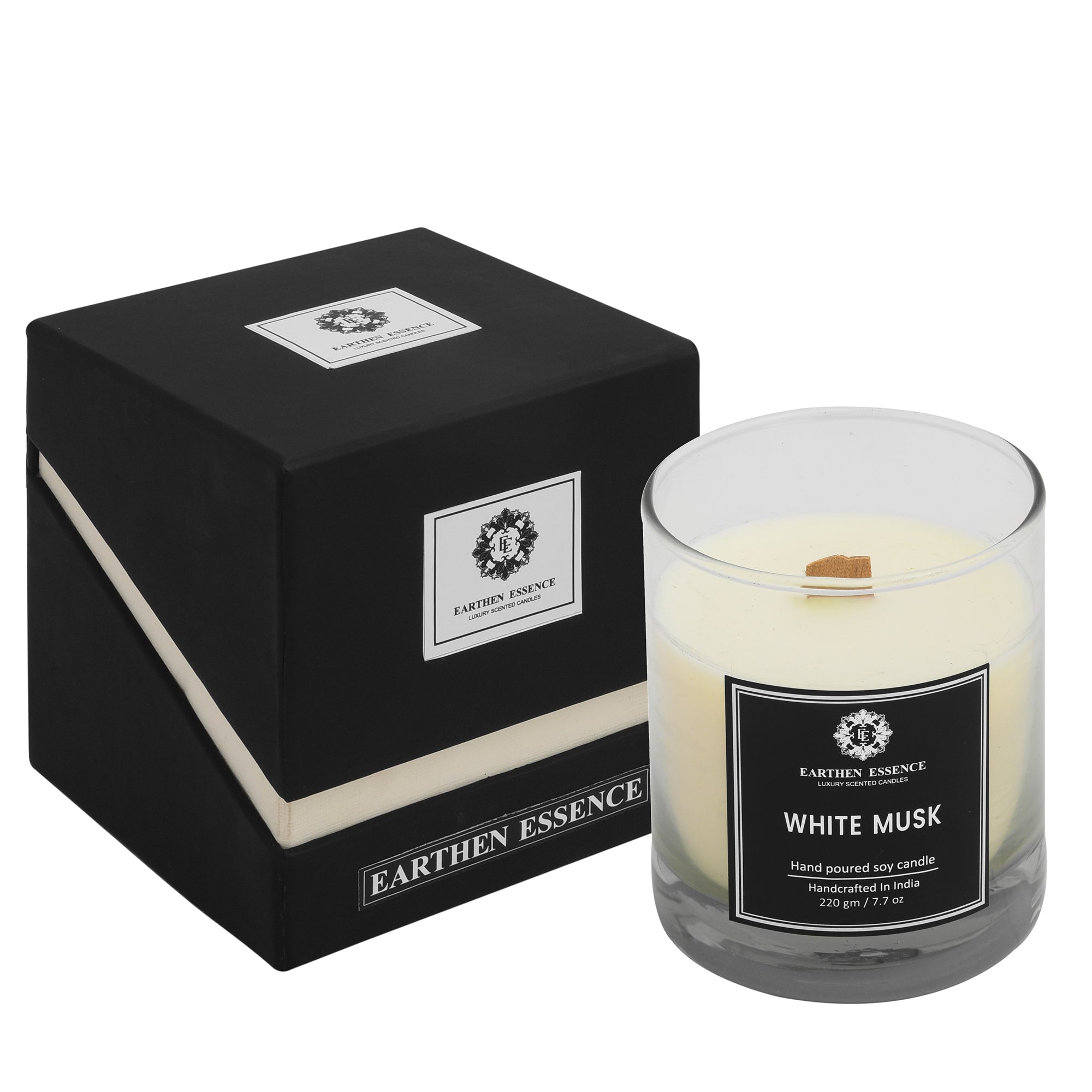 Earthen Essence GREEN TEA & LEMONGRASS Luxury Scented Candle | 100% Natural Soy Wax With Wooden Wick | Smokeless & Non-Toxic Candles | 220gm