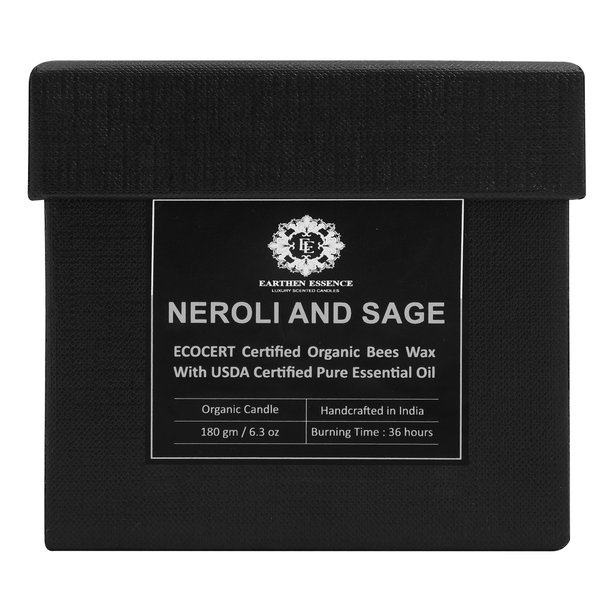 Organic Ecocert Certified Beeswax Candle With Neroli & Sage Essential oil | Clean Burning With Wooden Wick | Smokeless & Non-Toxic Candles | 180gm