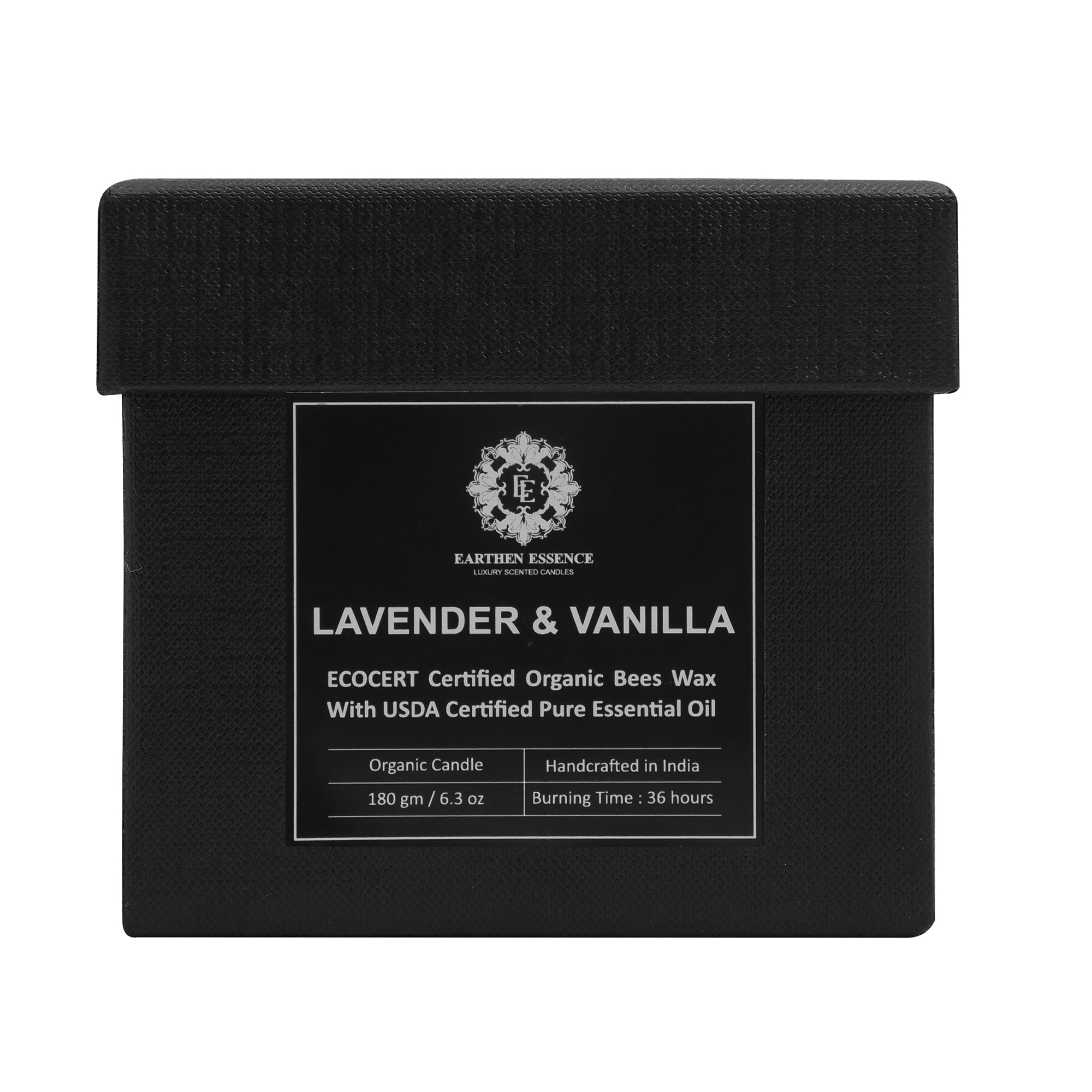 Organic Ecocert Certified Beeswax Candle With LAVENDER & VANILLA Essential oil | Clean Burning With Wooden Wick | Smokeless & Non-Toxic Candles | 180gm