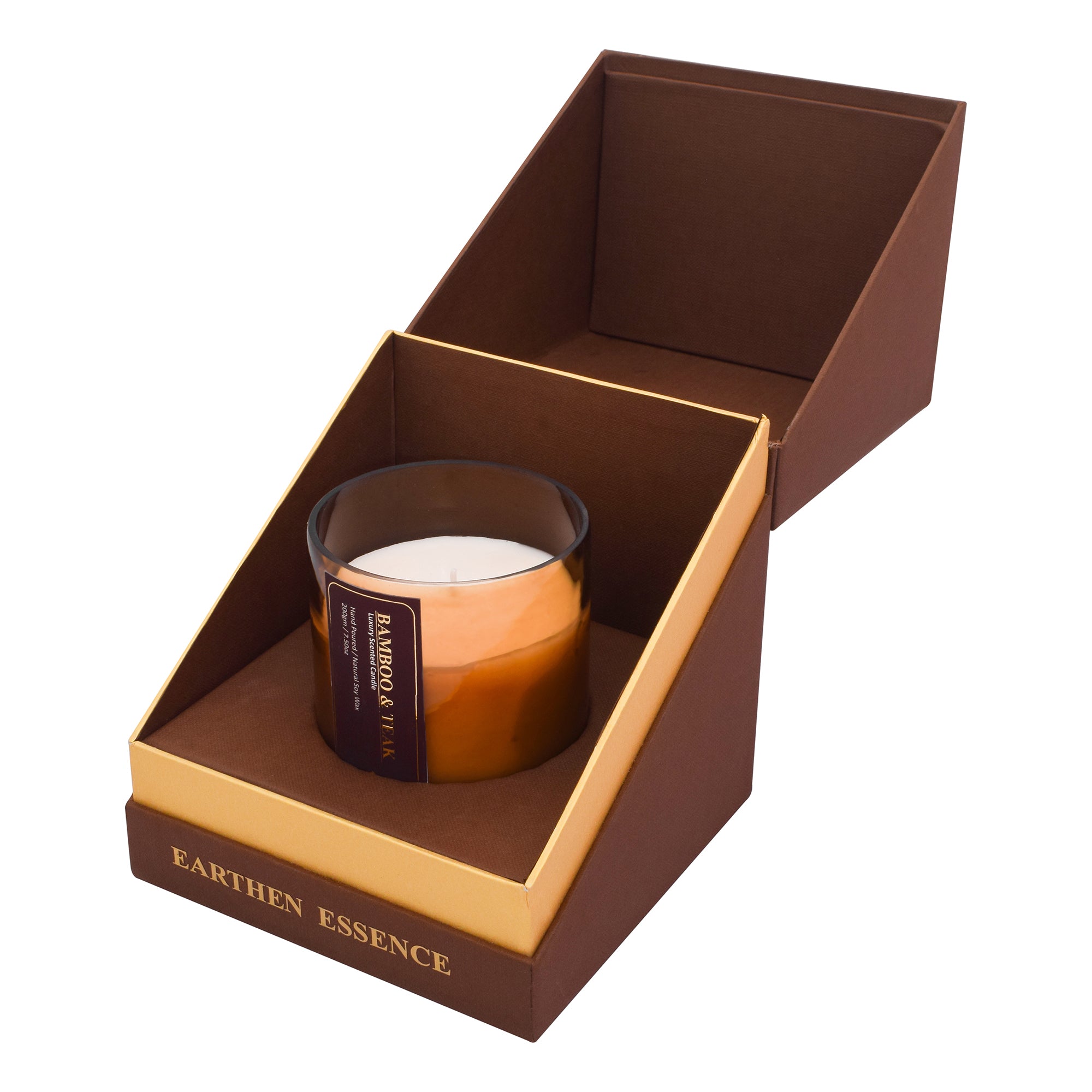 Earthen Essence Amber Jar Luxury Scented Candle BAMBOO & TEAK | 100% Natural Soy Wax Eco-friendly | Smokeless & Non-Toxic | Hand poured 3 Wick Lead Free Cotton wick | 220gm