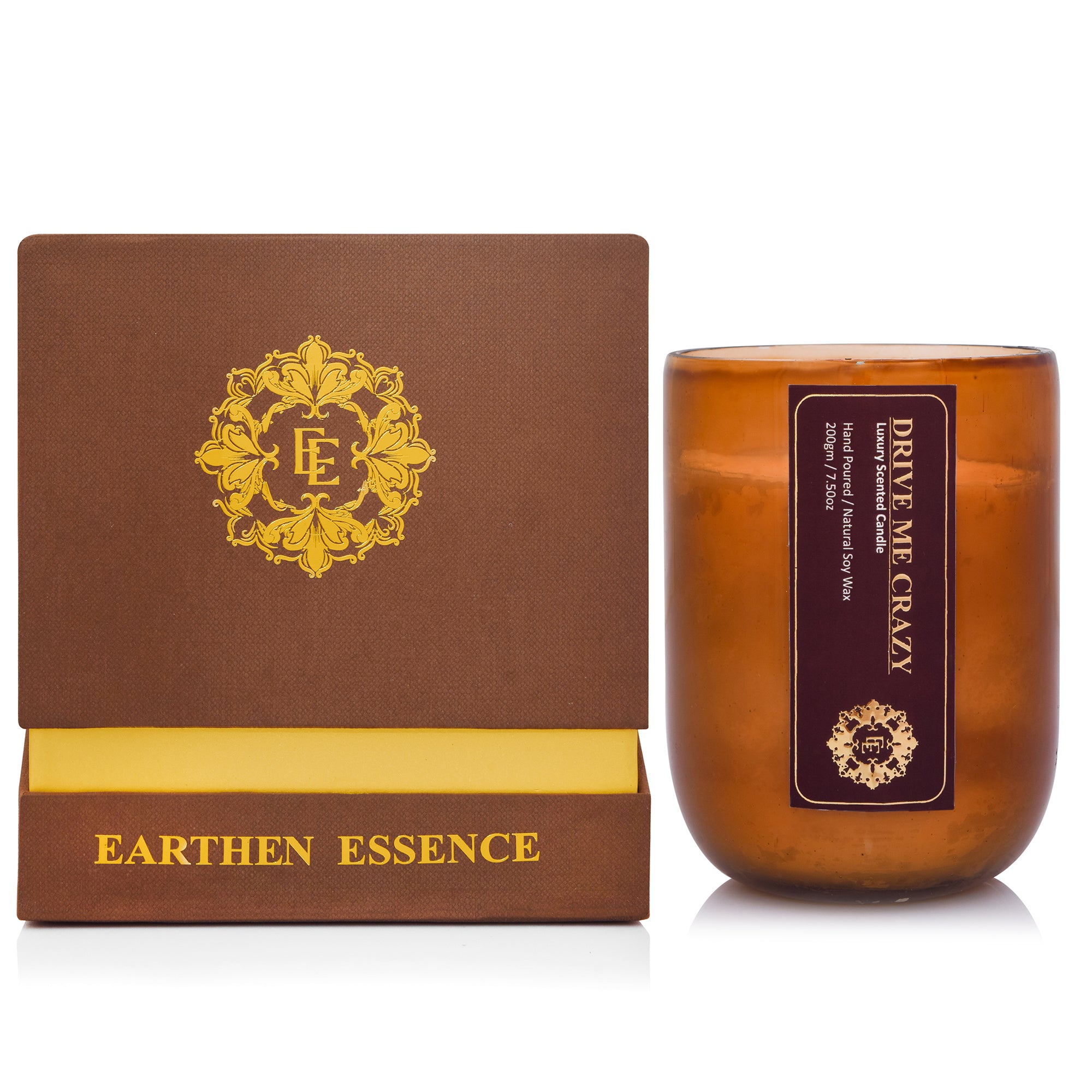 Earthen Essence Amber Jar Luxury Scented Candle DRIVE ME CRAZY | 100% Natural Soy Wax With Lead Free Cotton Wick | Eco-friendly | Smokeless & Non-Toxic | 220gm