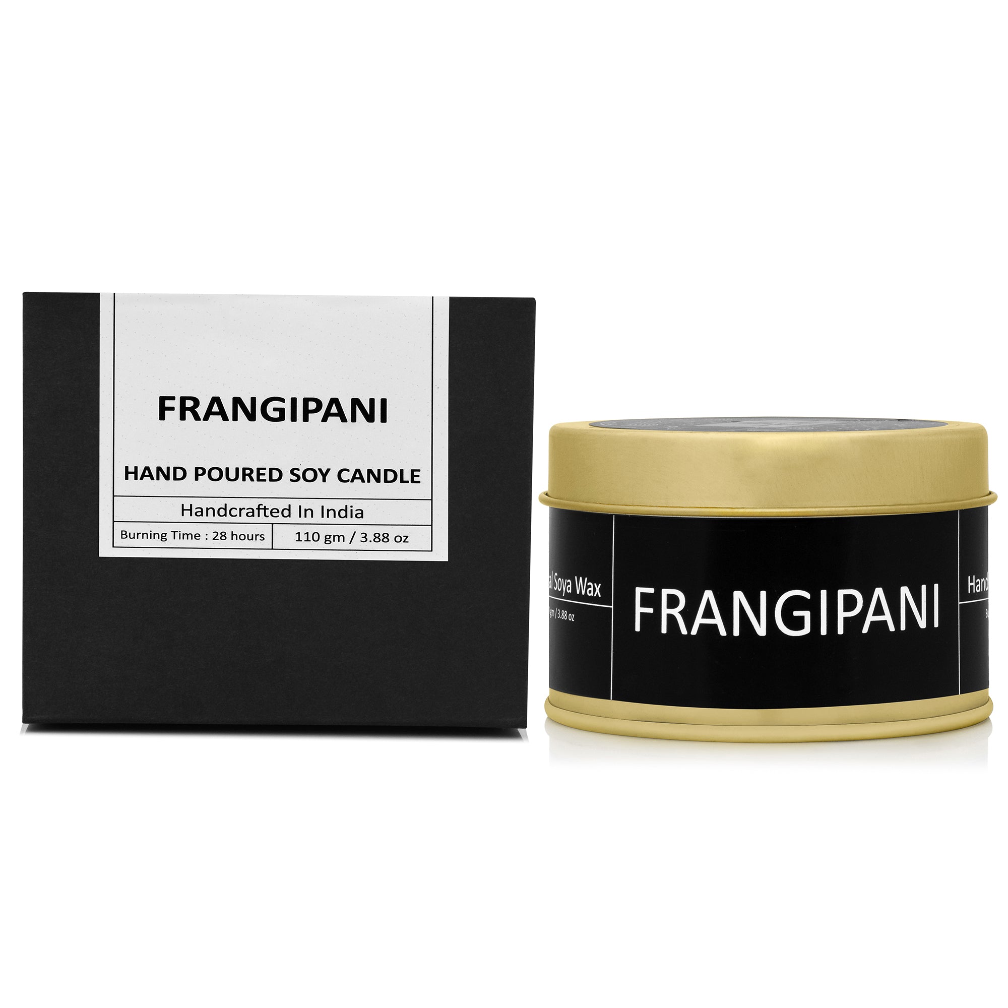 Earthen Essence Luxury Scented Candle FRANGIPANI | Travel Tin Jar Candle | 100% Natural Soy Wax With Cotton Wick | Smokeless & Non-Toxic Candles | 110gm