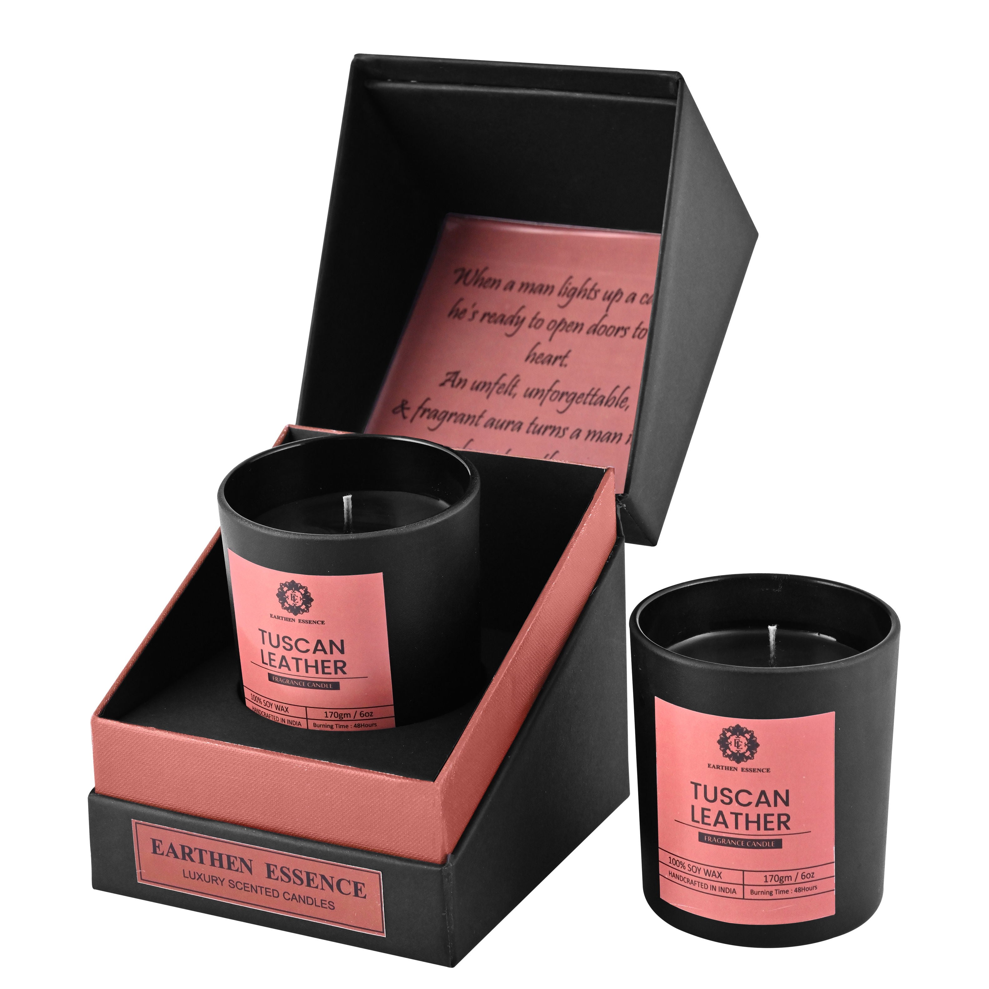 Mens Series TUSCAN LEATHER Fragrance Pure Soy Wax Luxury Scented Candle | 100% Natural Wax & Lead Free Cotton Wick | Smokeless & Non-Toxic Candles | 180gm