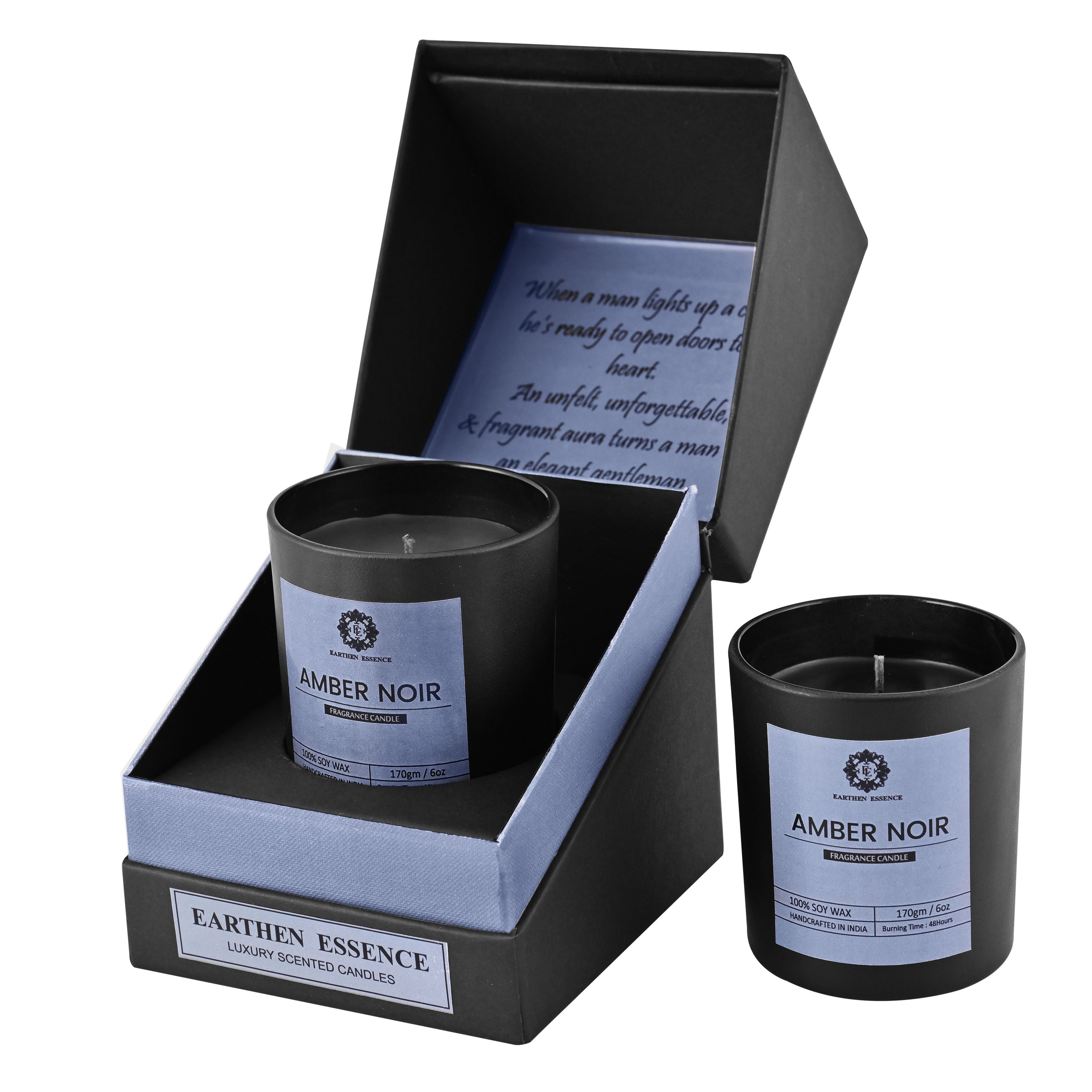 Mens Series AMBER NOIR Fragrance Pure Soy Wax Luxury Scented Candle | 100% Natural Wax & Lead Free Cotton Wick | Smokeless & Non-Toxic Candles | 180gm