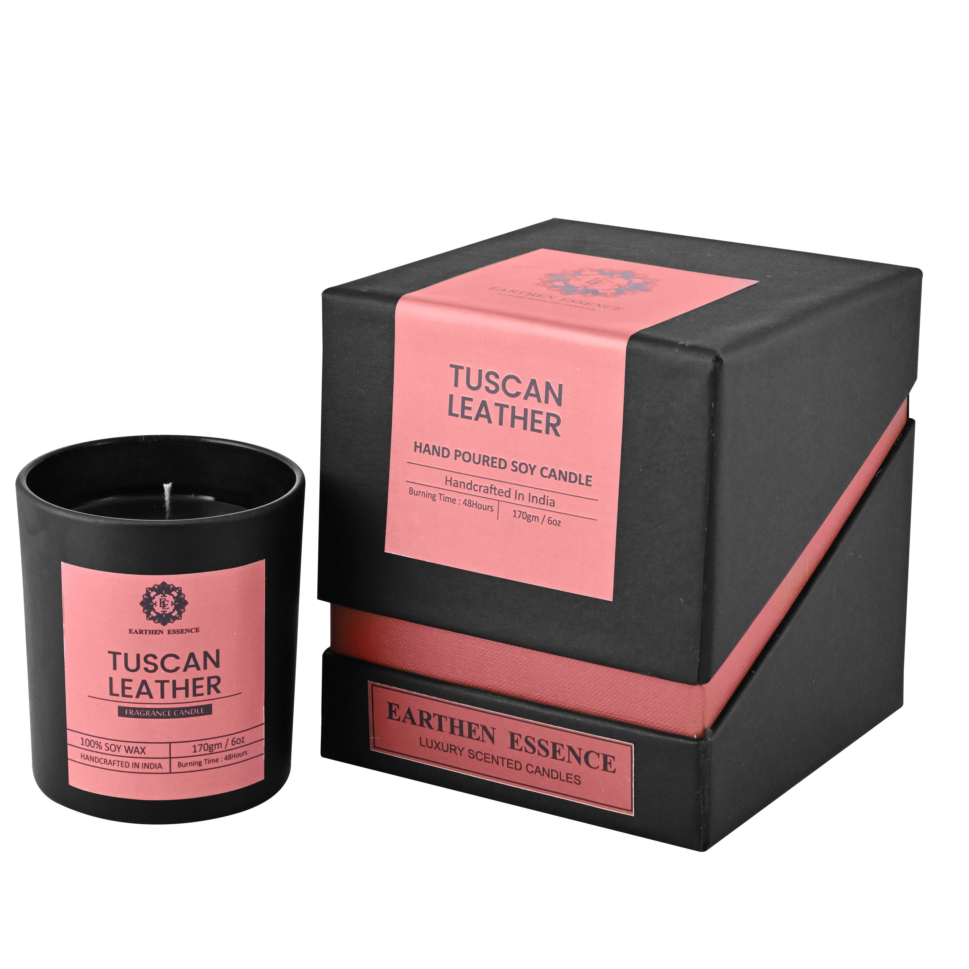 Mens Series TUSCAN LEATHER Fragrance Pure Soy Wax Luxury Scented Candle | 100% Natural Wax & Lead Free Cotton Wick | Smokeless & Non-Toxic Candles | 180gm