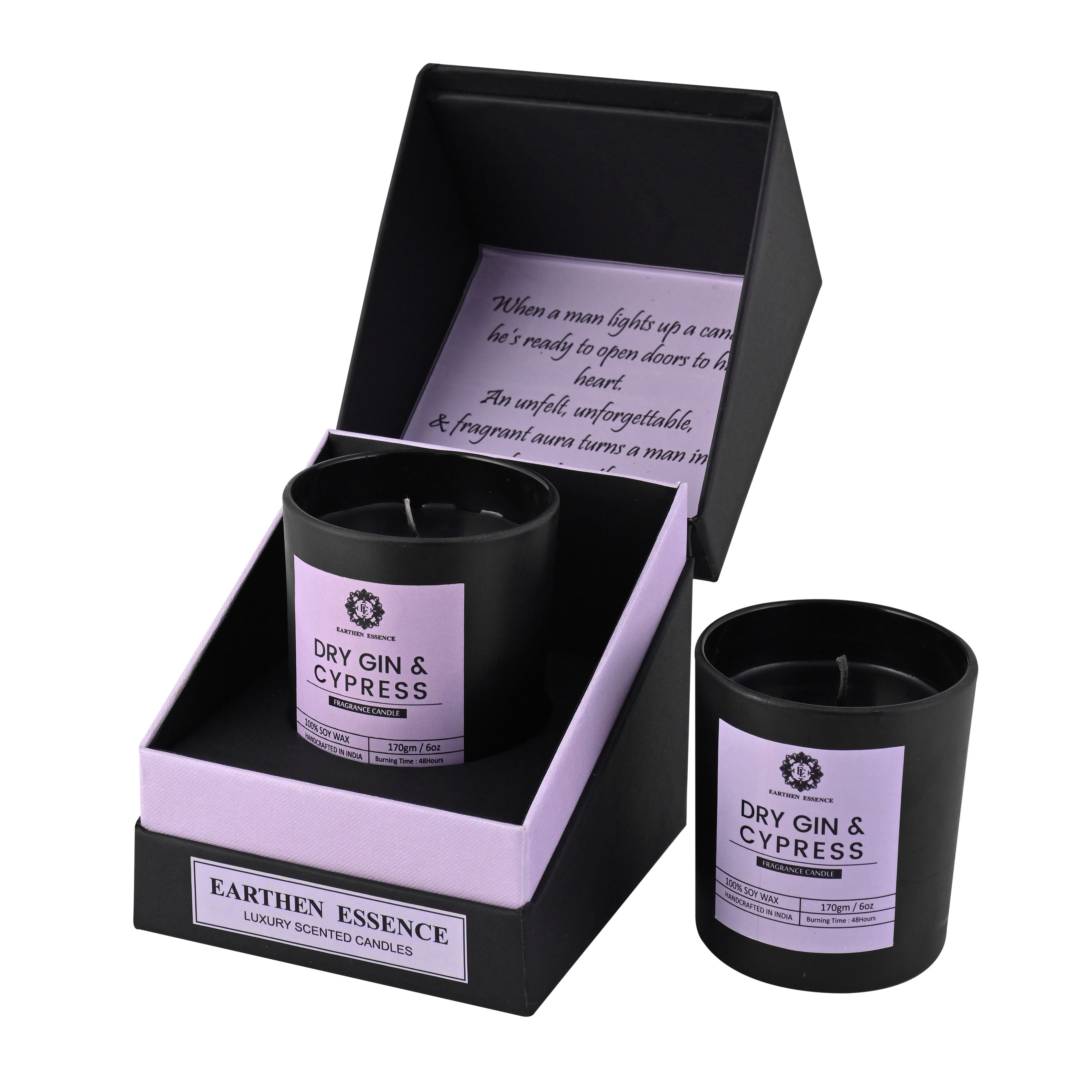 Mens Series DRY GIN and CYPRESS  scented pure Soy Wax Candle | 180gm | 28 hours burn