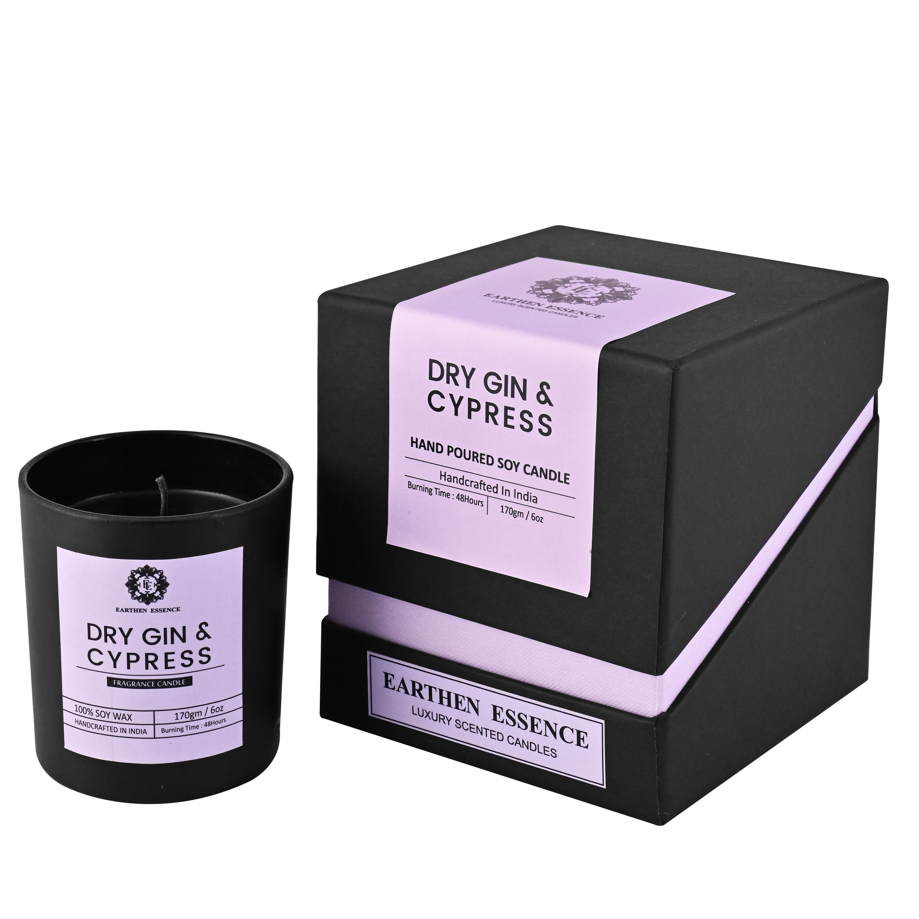 Mens Series DRY GIN and CYPRESS  scented pure Soy Wax Candle | 180gm | 28 hours burn
