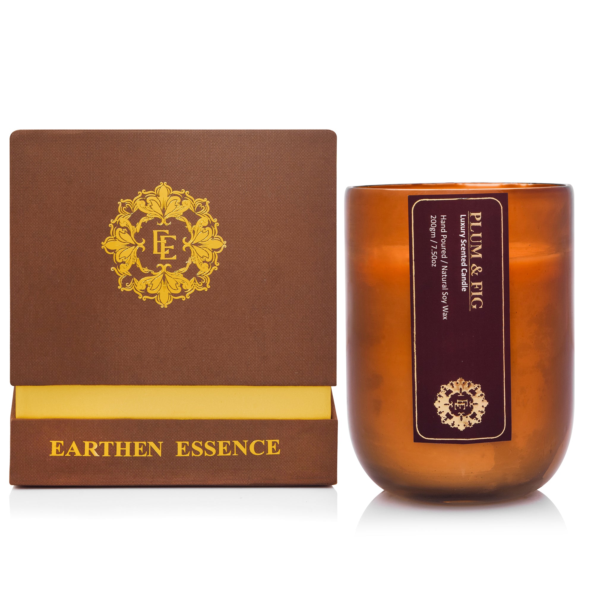 Earthen Essence Luxury Scented Candle PLUM & FIG | Amber jar Candle | 100% Natural Soy Wax With Cotton Wick | Smokeless & Non-Toxic Candles | 220gm