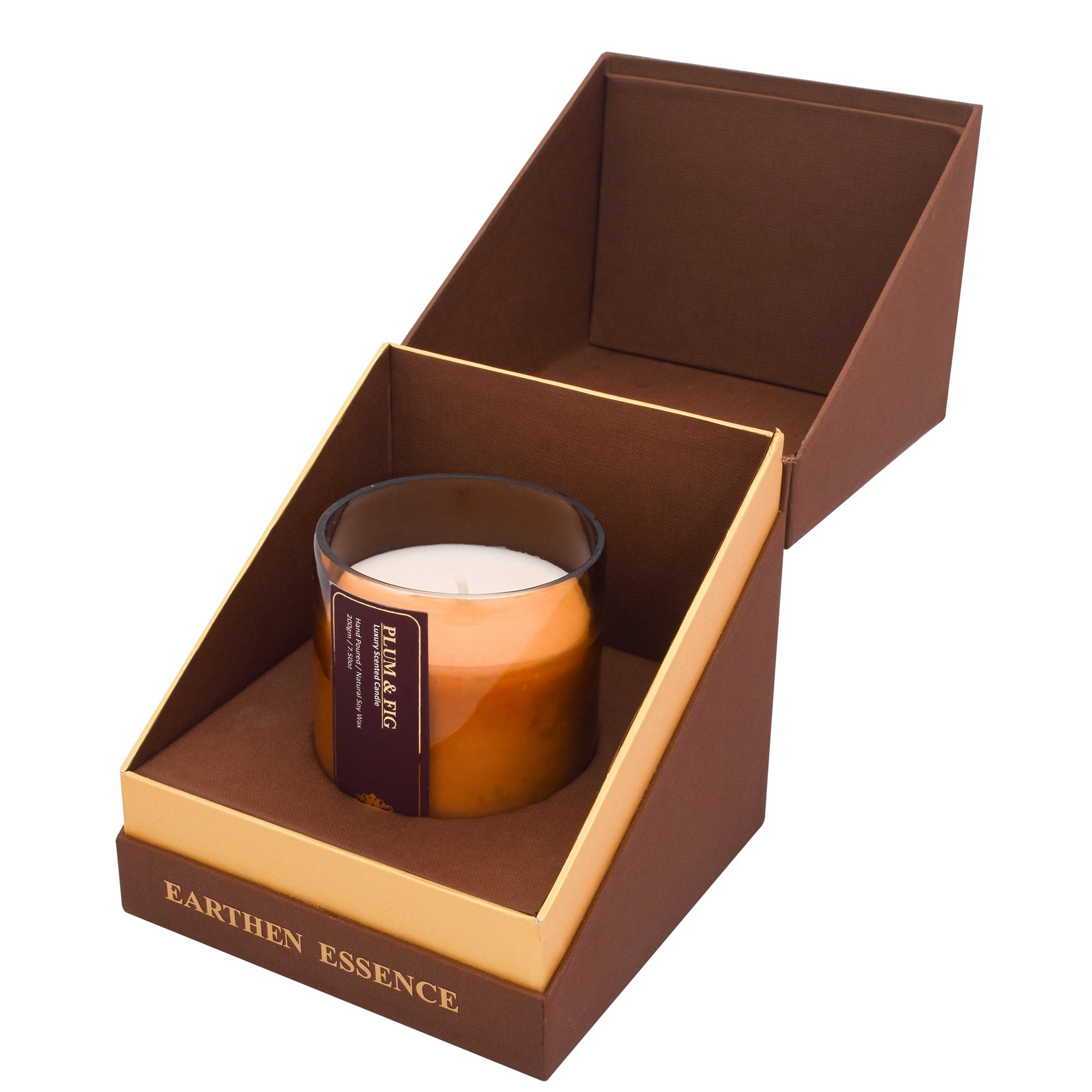Earthen Essence Luxury Scented Candle PLUM & FIG | Amber jar Candle | 100% Natural Soy Wax With Cotton Wick | Smokeless & Non-Toxic Candles | 220gm